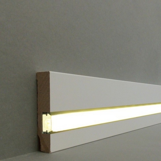Licht Sockelleiste "Cuxhaven" MDF 16 x 70 x 2500 mm Weiß LED Fußleiste by PROVISTON