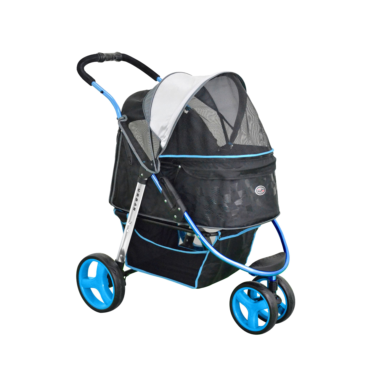 InnoPet | Hundebuggy Urban Blue | Zusammenklappbar | Vorderrad gefedert | bis 28 kg | Schwarz/Blau