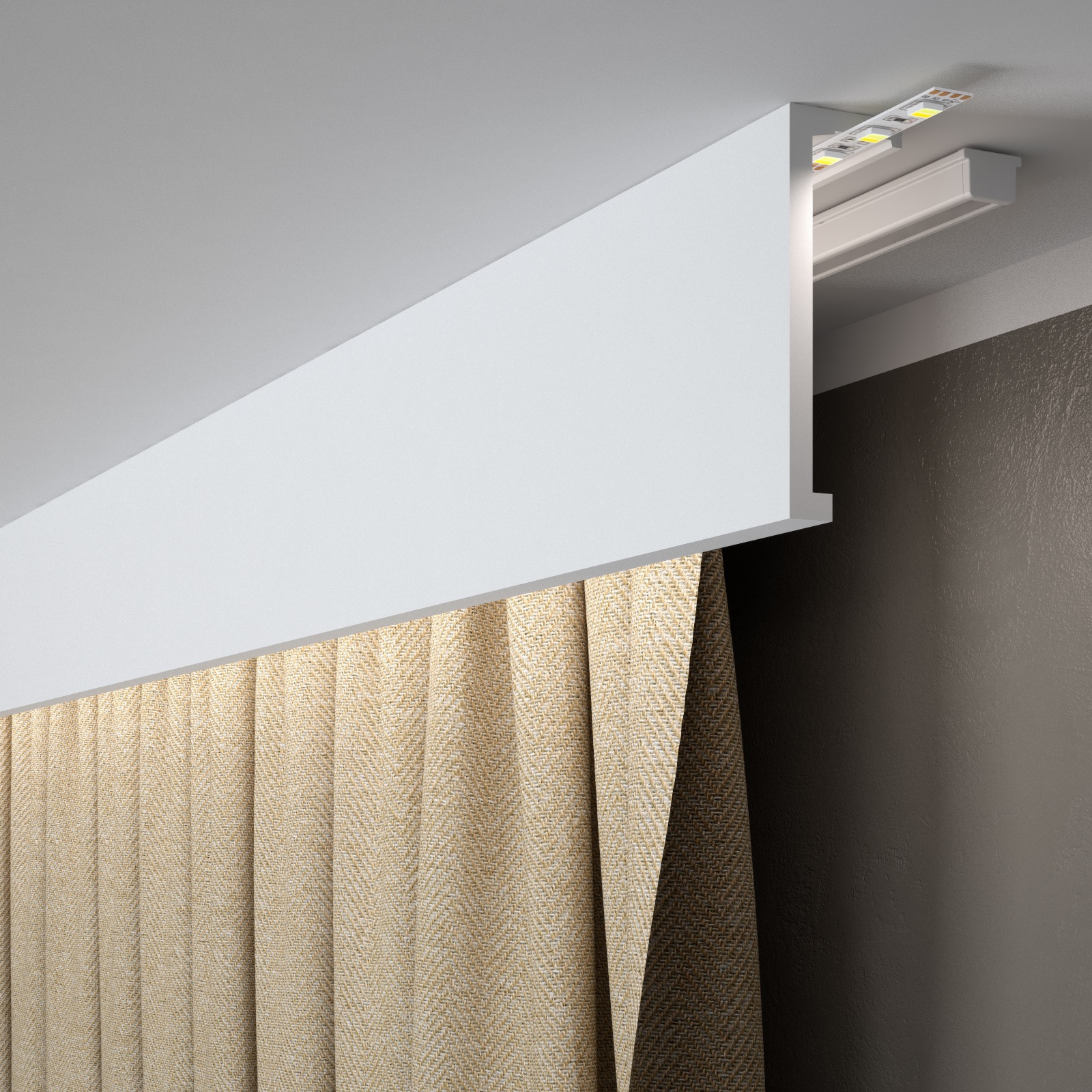 PROVISTON | Cache rideaux "RM035T" | 40 x 120 x 2000 mm | Blanc | Moulure Cache Rideaux lumineuse | Moderne