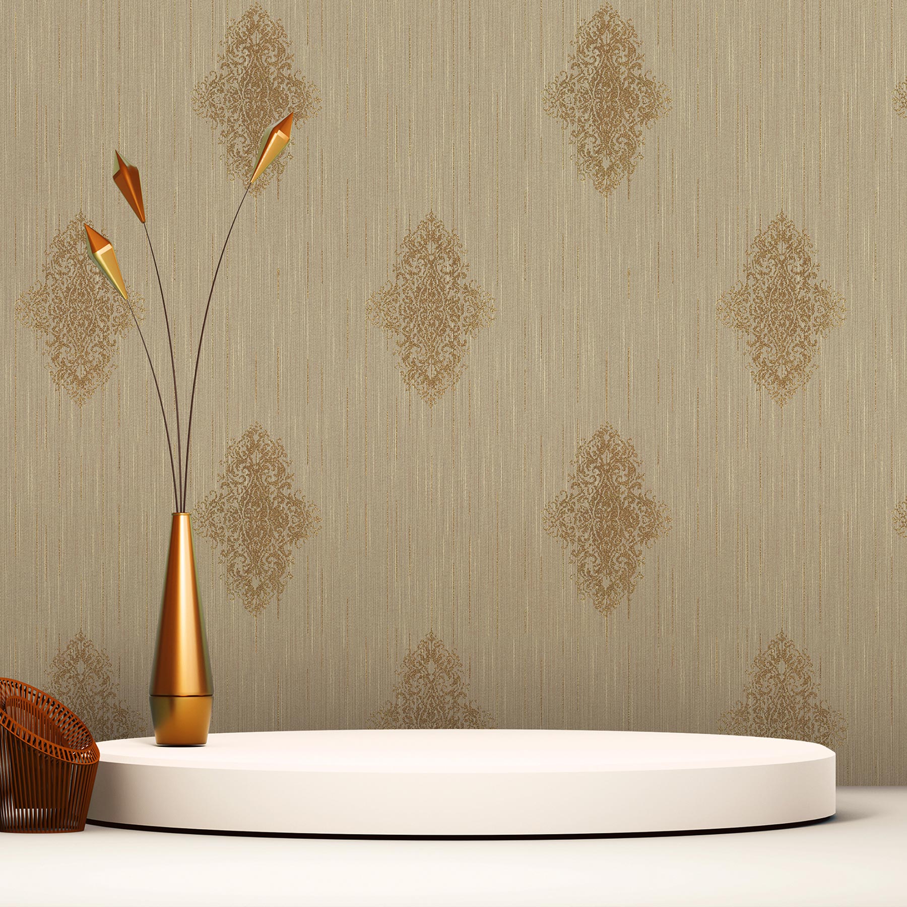 Tapete Barock Gioele M1-No.2263 Vliestapete Beige Bronze Ornament Klassik Barocktapete