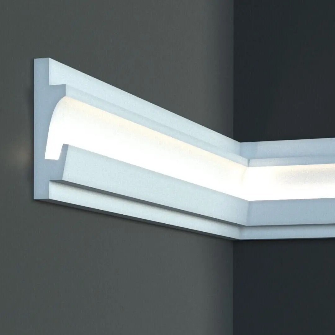 Elite Decor | Lichtleiste KD401 | Polystyrol | 35 x 125 x 1150 mm | Weiß | Styropor Zierleiste