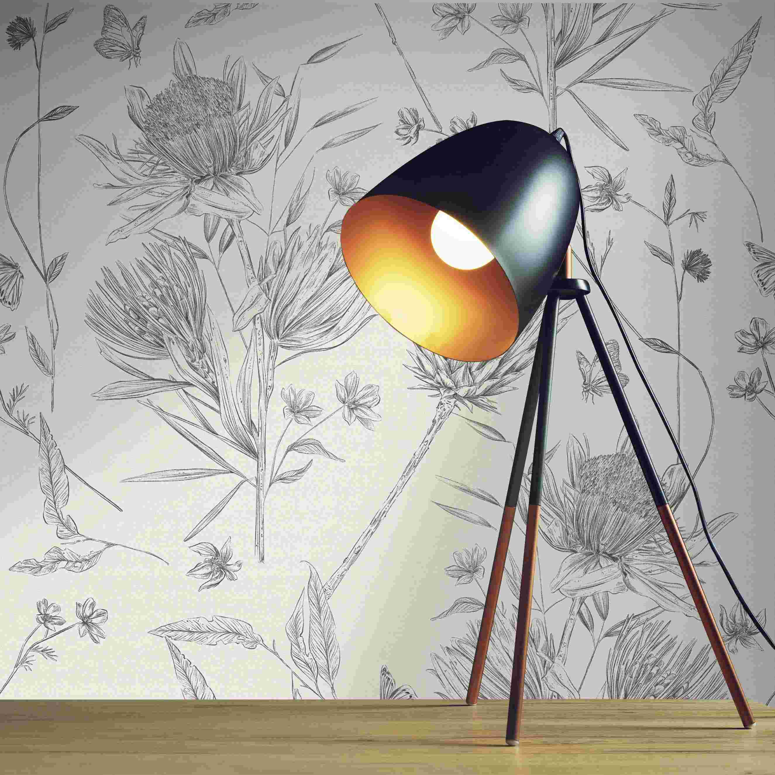 Tapete Juliano Blumen M1-No.4500 | Vlies | Weiß | Schwarz | Floral | Tadessi | 10.05 x 0.53 m