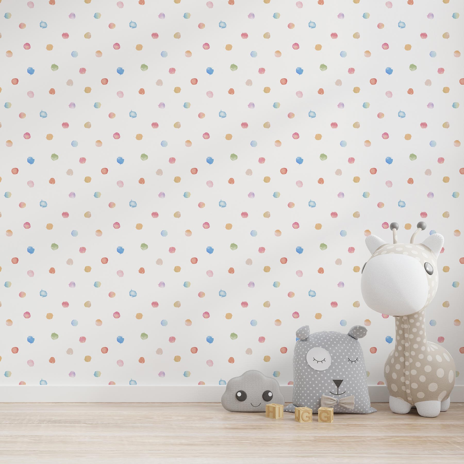 Tapete Kinderzimmer M1-No.766 Vliestapete Bunt Weiß Tapete mit Punkten