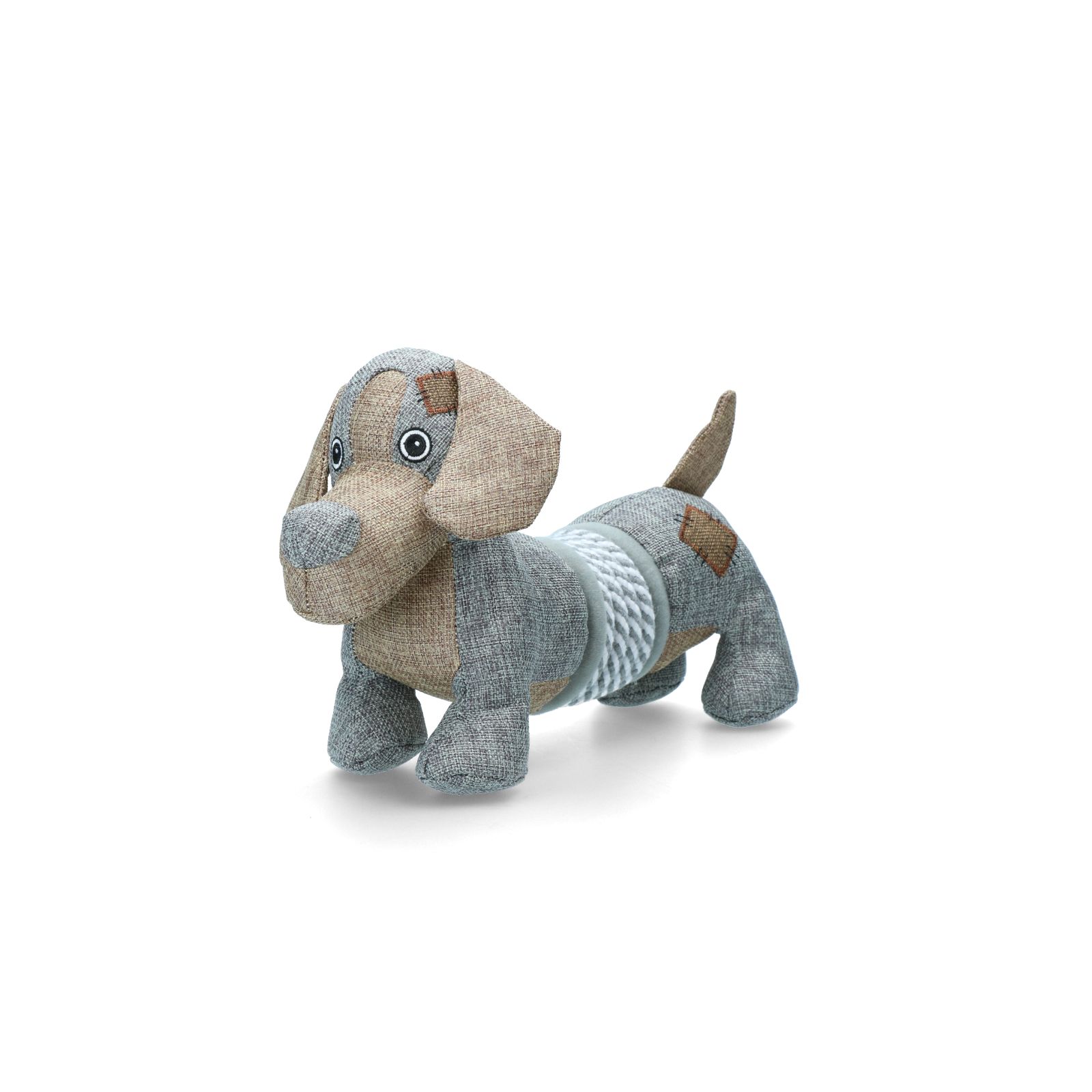 Country Dog | Hundespielzeug | Bouncer | Kuscheltier | Leinen | Grau | mit Feder | mit Quietscher