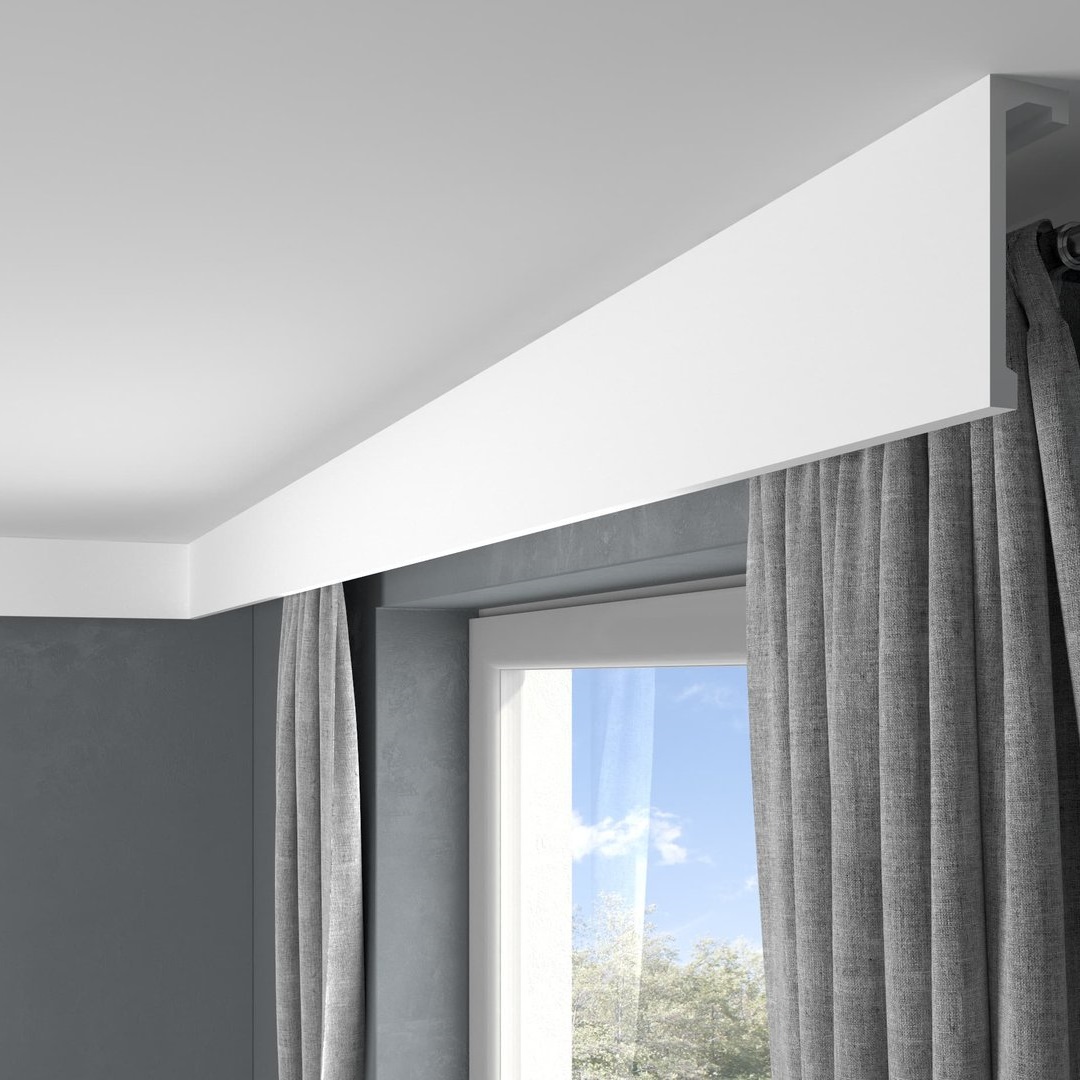 PROVISTON | Cache rideaux "RM036T" | 46 x 148 x 2000 mm | Blanc | Moulure Cache Rideaux lumineuse | Moderne