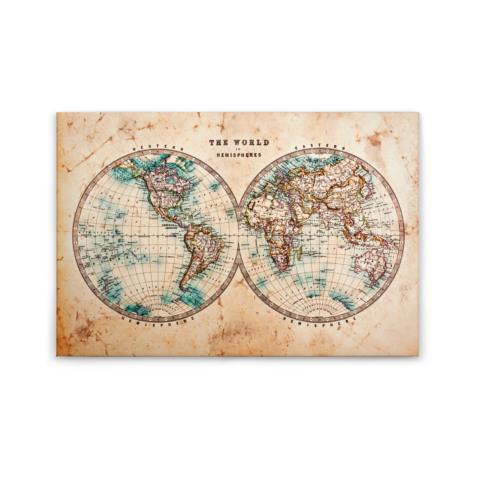 Tadessi Leinwandbild Vintage Weltkarte - 60 x 90 cm - M1-No.50086 - Keilrahmen in Beige
