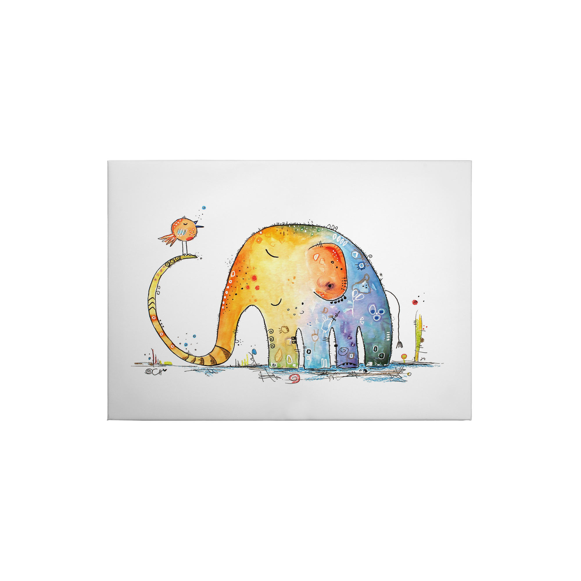 Tadessi Leinwandbild Elefant - 50 x 70 cm - M1-No.50338 - Keilrahmen in Blau Gelb