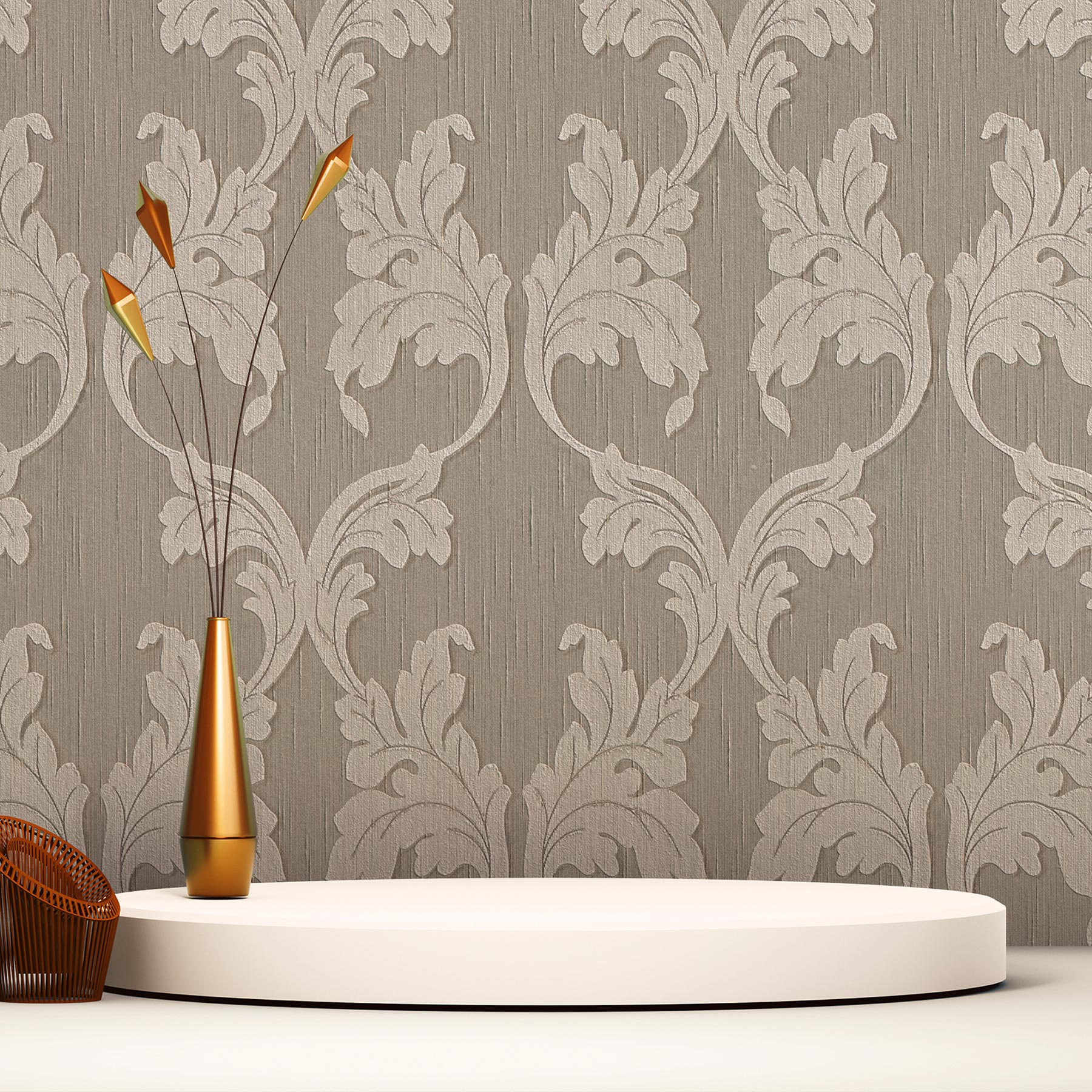 Tapete Barock Nicolo M1-No.3778 Vliestapete Taupe Barocktapete Klassik