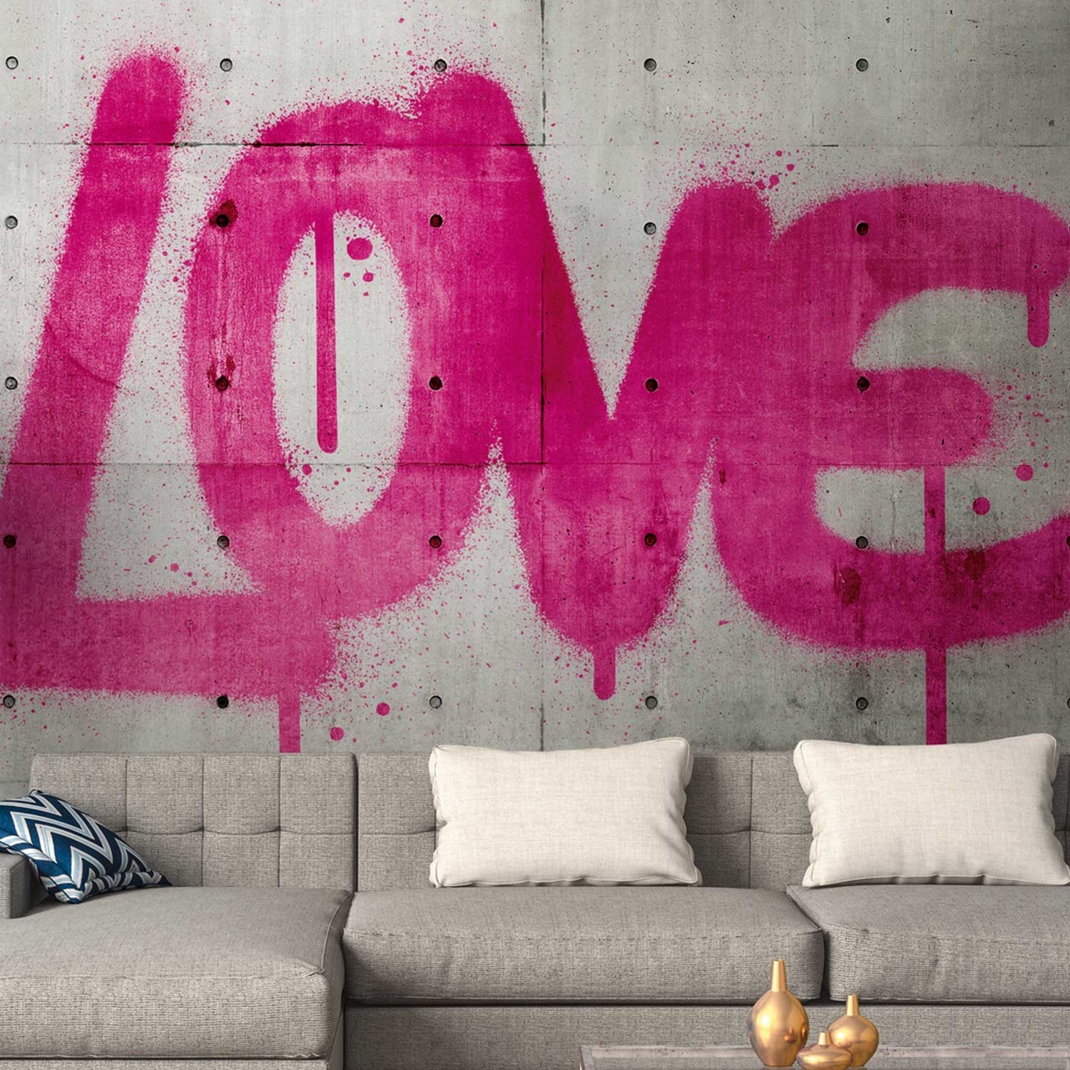 Tadessi Fototapete Betonoptik M1-No.10293 Digitaldruck Tapete Grau Pink - Modern Urban Graffiti