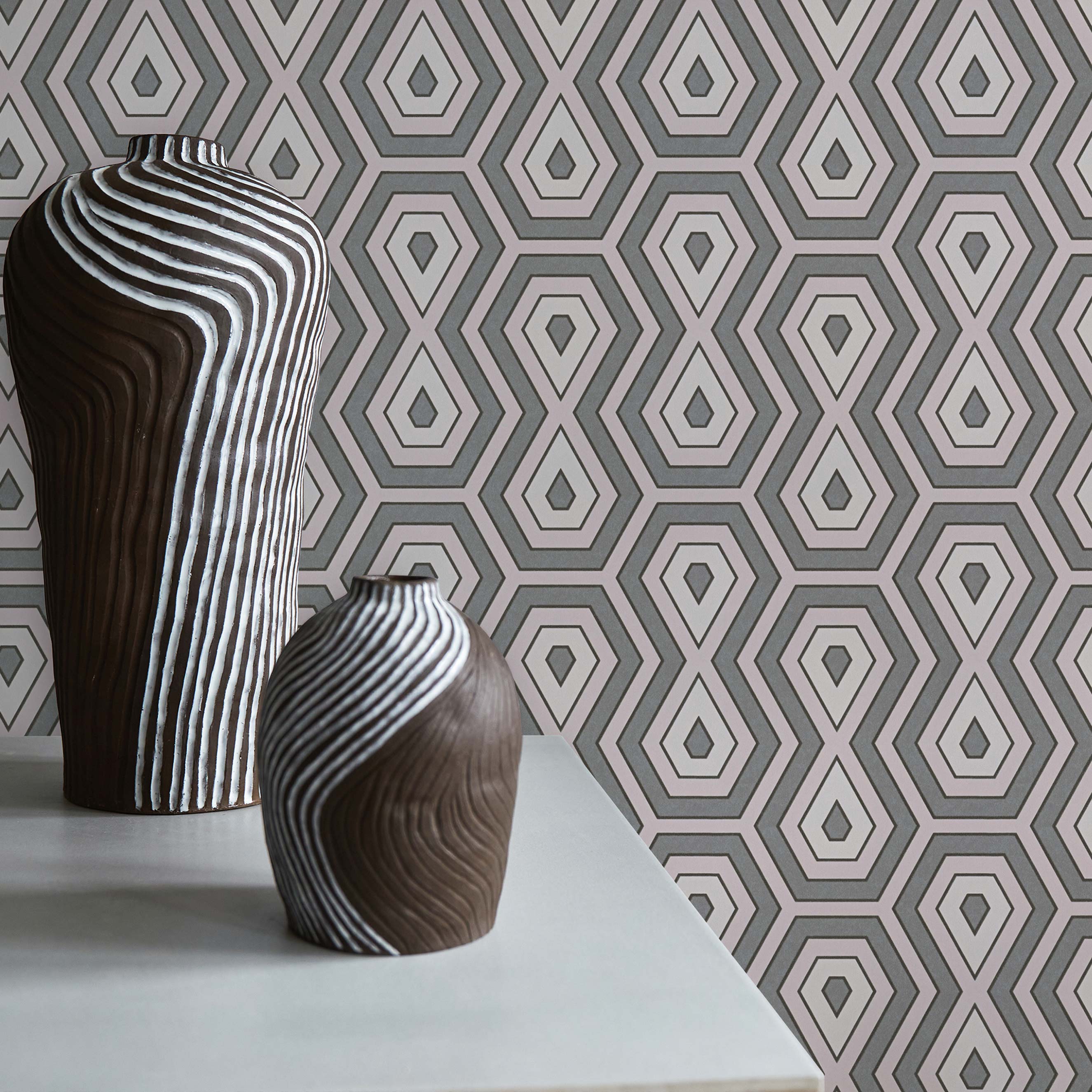 Tapete Retro M1-No.1543 Vliestapete Rosa Grau Geometrisch Grafik