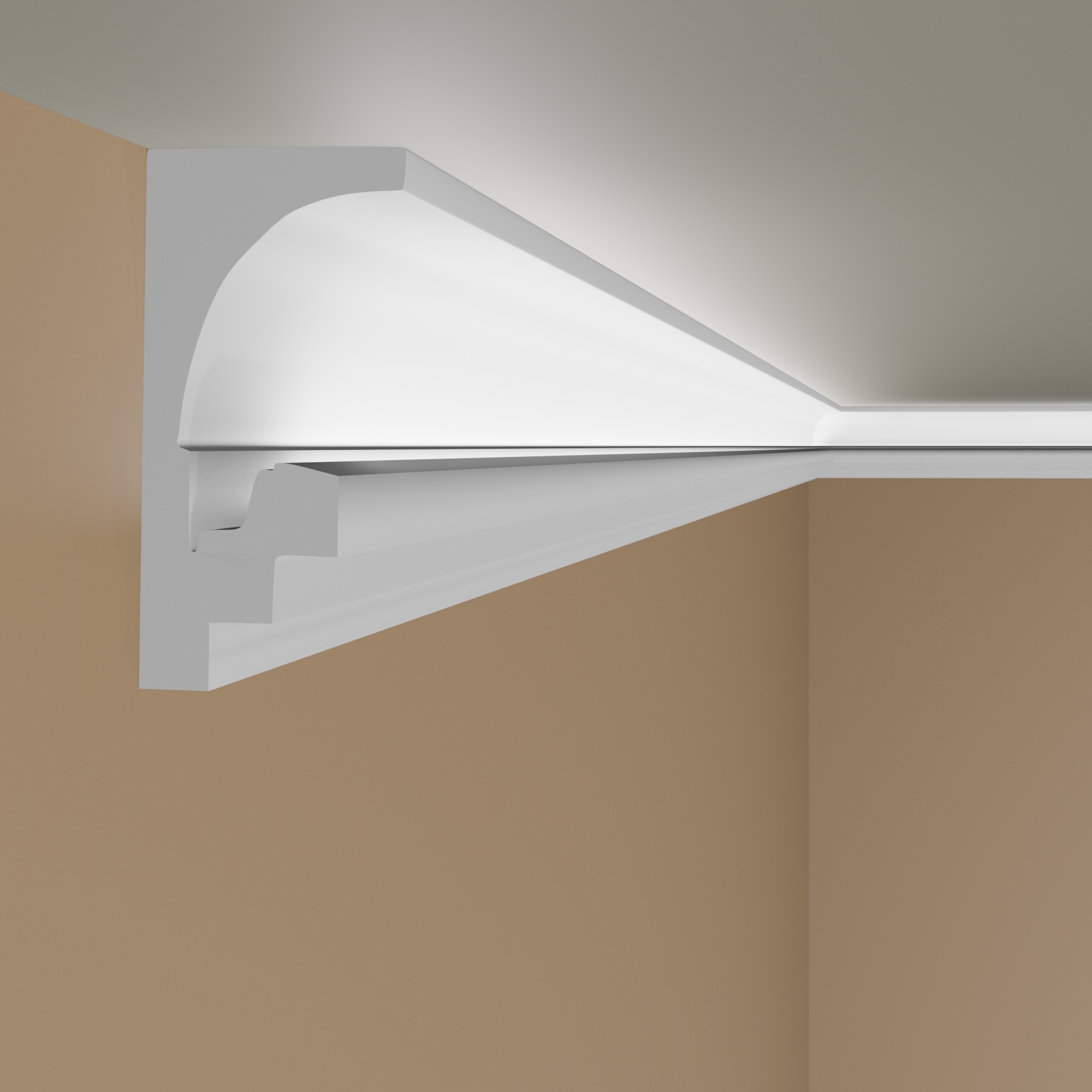 PROVISTON | Lichtleiste "LL7" | Polystyrol Stuckleiste | 63 x 129 x 2000 mm | Weiß | Deckenleiste