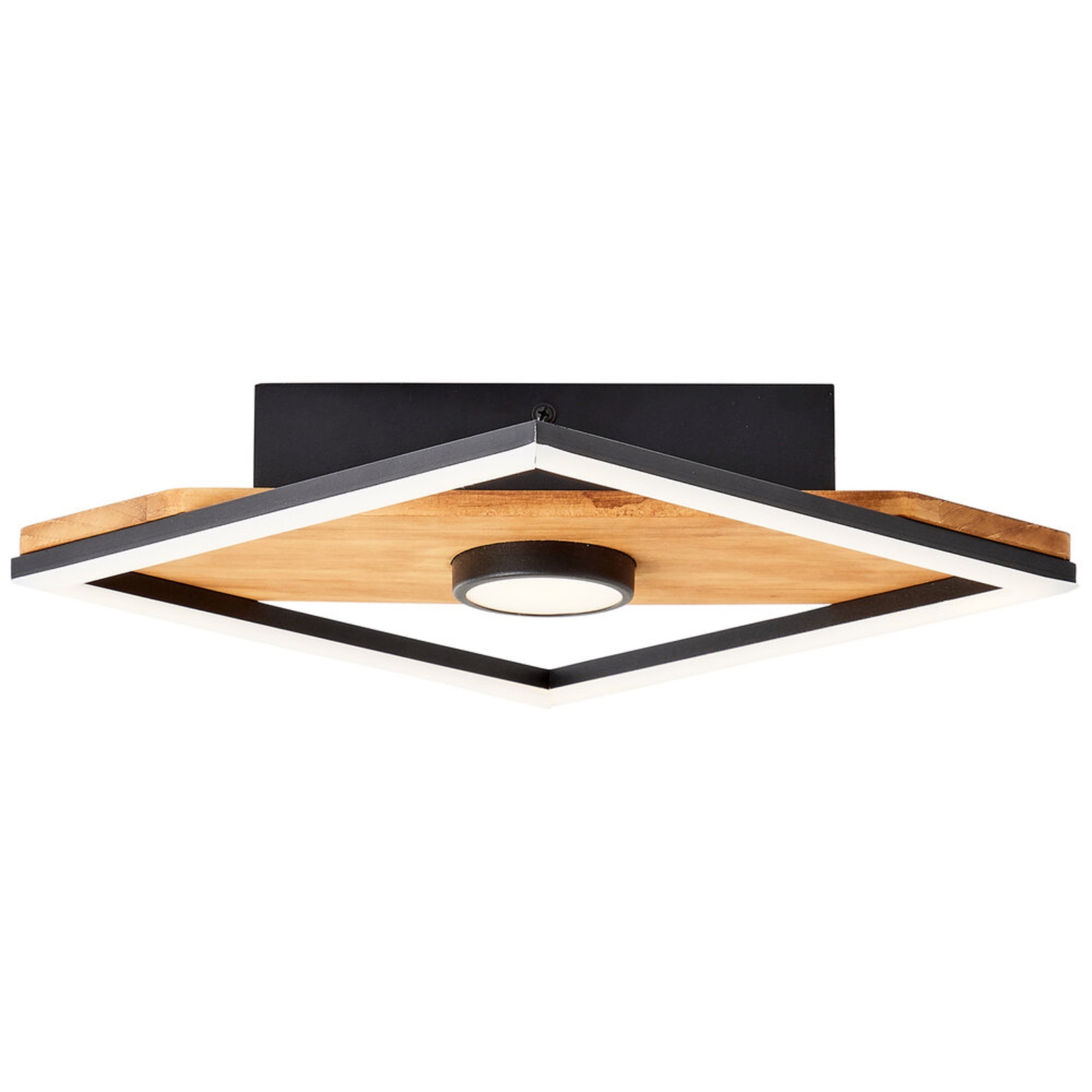LED Deckenleuchte 6.2 x 25 x 25 cm Braun Holz Deckenlampe Eckig Natürlich Lichtfarbe: Warmweiß