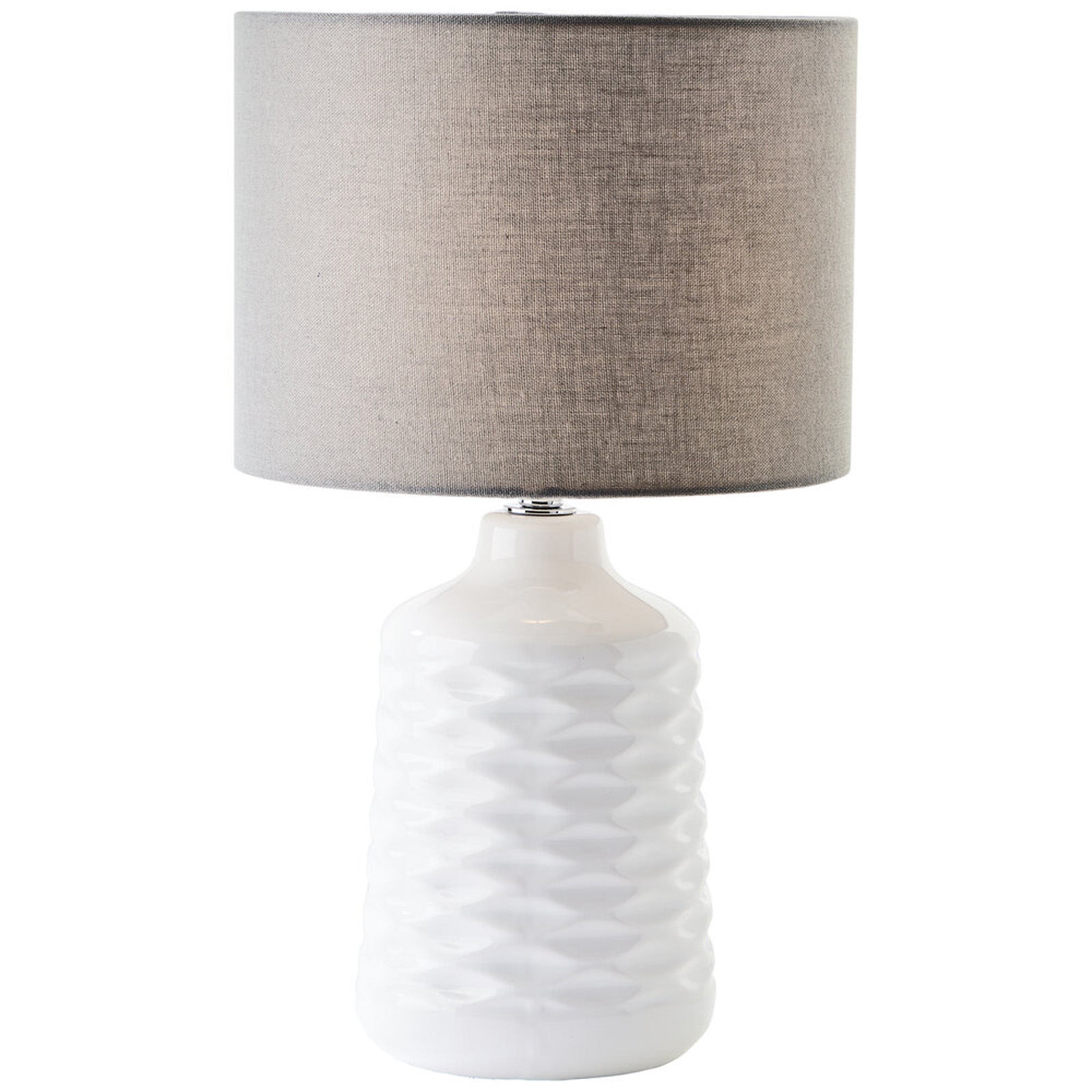 Tischleuchte 42 x 25 cm Grau Textil Tischlampe Vintage Skandi Harmonisch