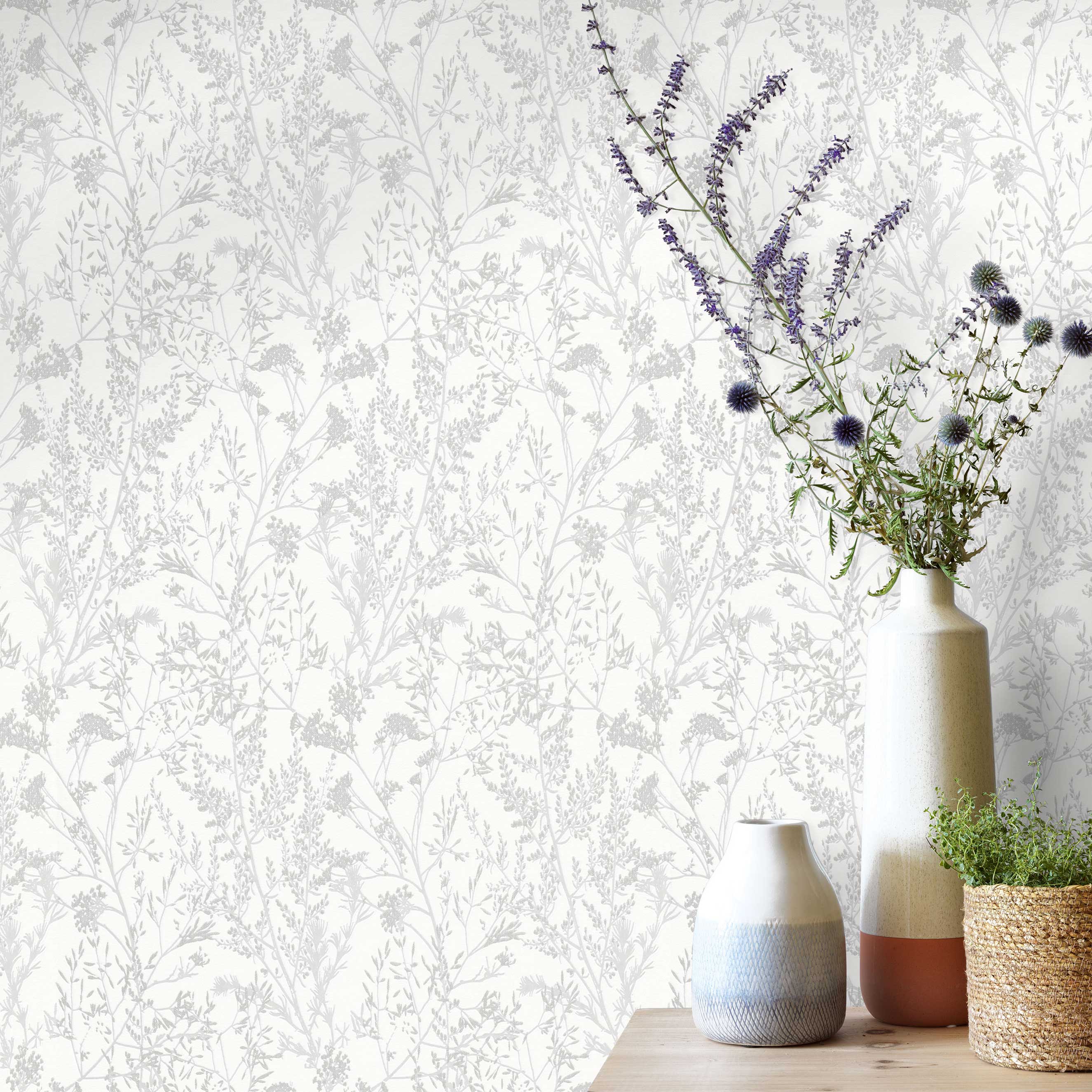 Tapete Blumen Florentin M2-No.130 | Vliestapete Blumenoptik | Weiß | Florales Muster | Blüten
