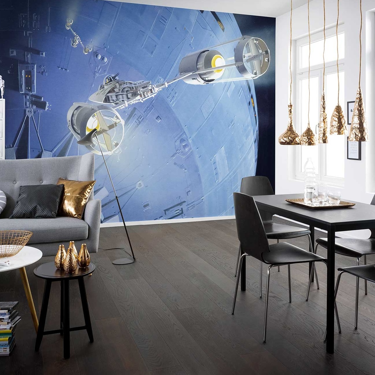 Carta da parati fotografica Komar Star Wars Death Star Assault 250 x 500 cm Tessuto non tessuto Vista della struttura della Morte Nera