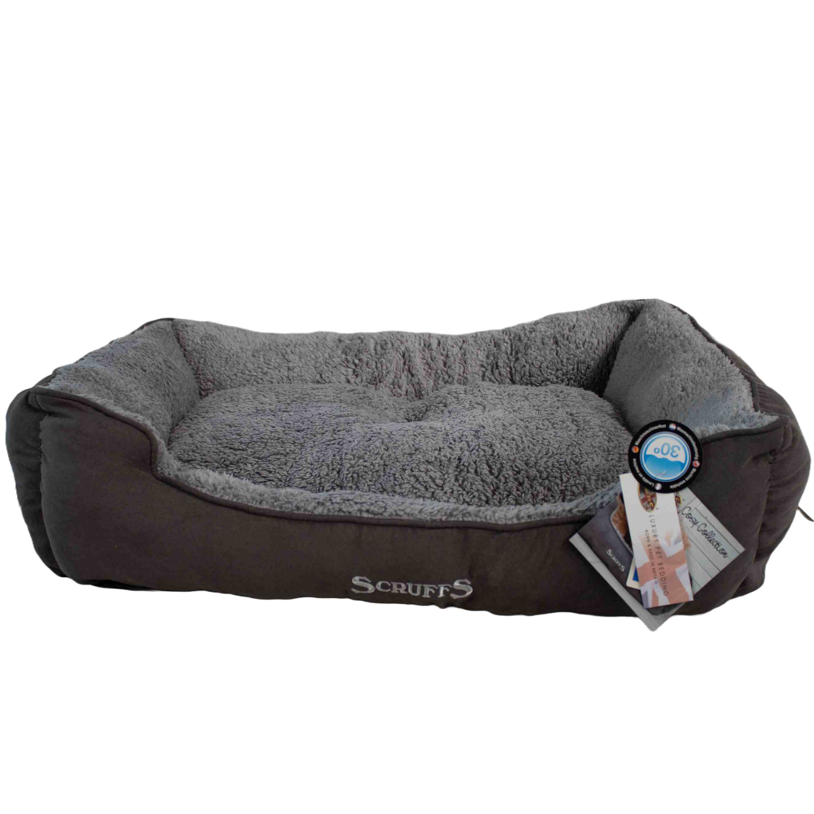 Hundebett | Cosy | Grau | Verschiedene Größen | Kuschelbett mit Plüsch | Anti-Rutsch