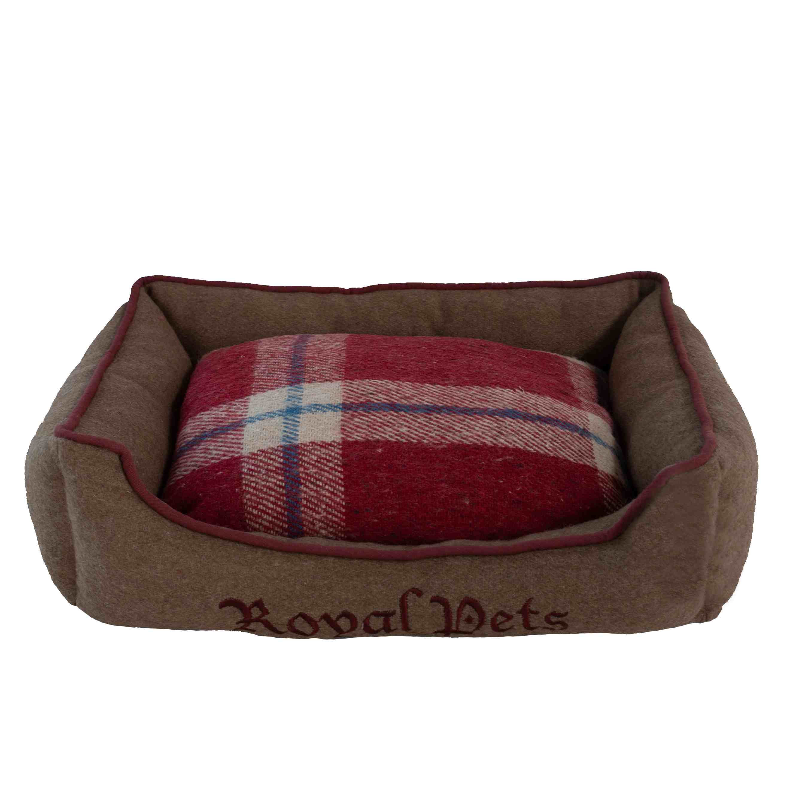 Hundebett Royal Pets | Braun Rot | 50x40x15cm | Stylisches Kuschelbett im Old-English-Design