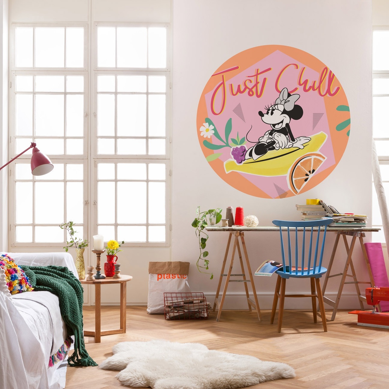 Komar Papier Peint numérique Photo sur Intissé Disney Minnie Relax 125 x 125 cm Autocollant mural