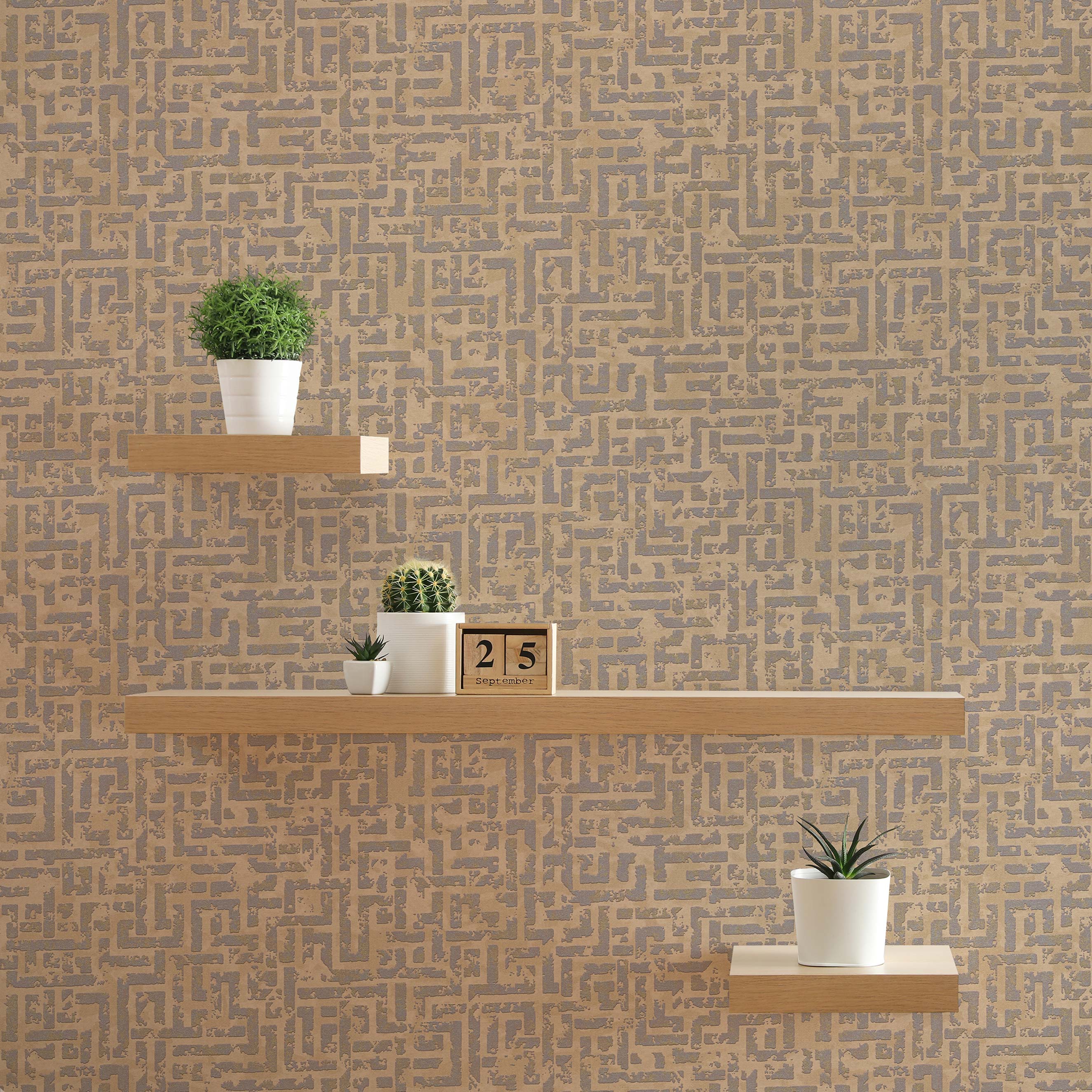 Tapete Grafik Meo M1-No.1819 Vliestapete Hellbraun Silber Geometrisch Modern