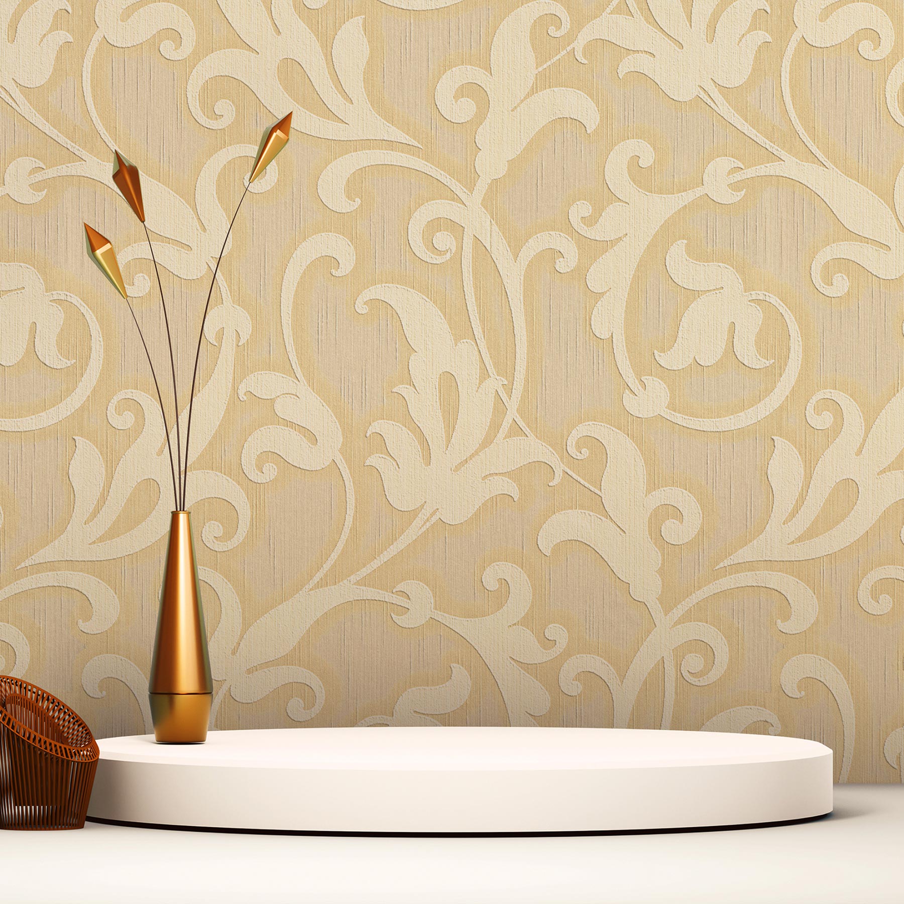 Tapete Barock Nicolo M1-No.3764 | Vliestapete | Gelb | Gold | Klassik | Barocktapete