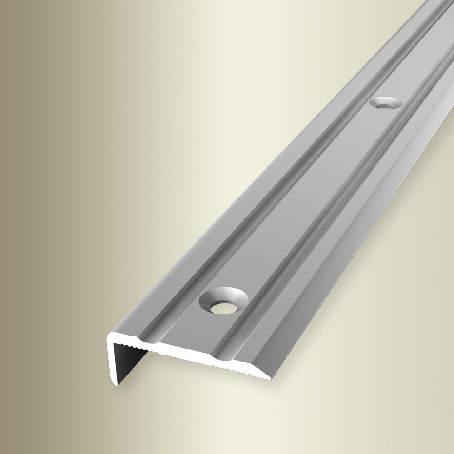 Perfiles de canto y ángulo para escaleras Küberit, 10 mm de alto x 24,5 mm de ancho, altura de canto de 0 a 7 mm, aluminio anodizado.