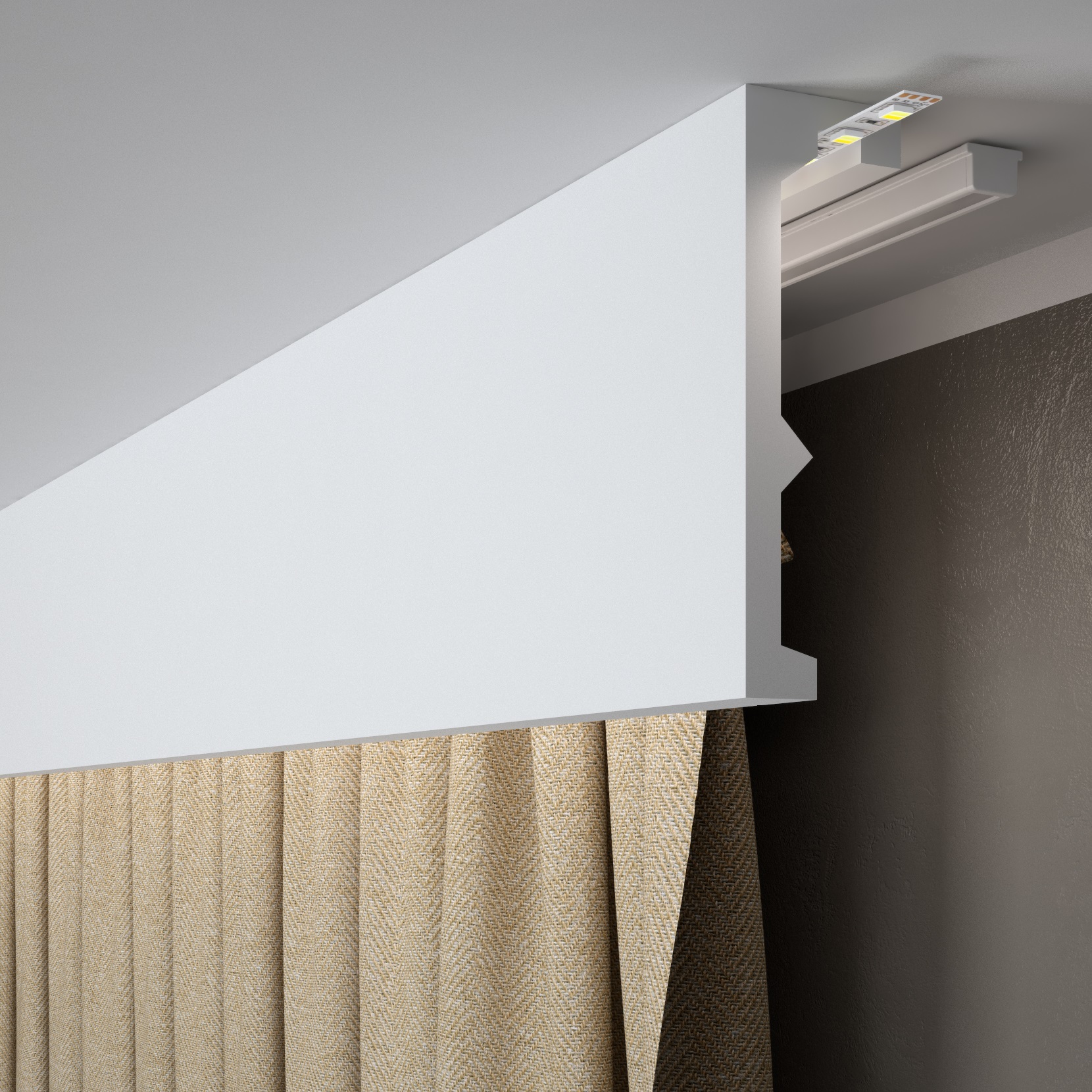 PROVISTON | Cache rideaux "RM056T" | 55 x 180 x 2000 mm | Blanc | Moulure Cache Rideaux lumineuse | Moderne
