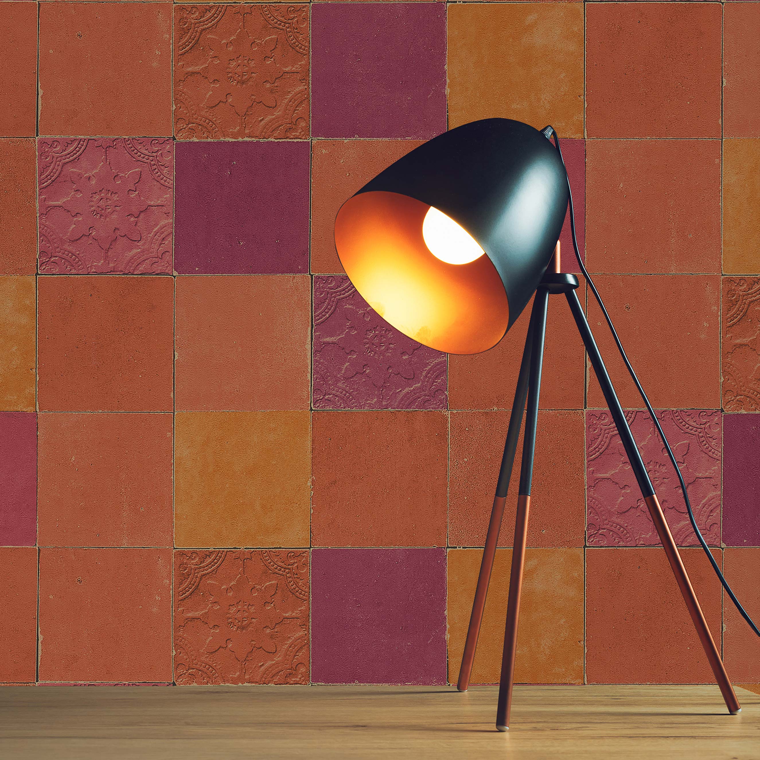 Tapete Fliesen Mosaik Aaran M1-No.1663 Vliestapete Orange Rot Vintage Retro