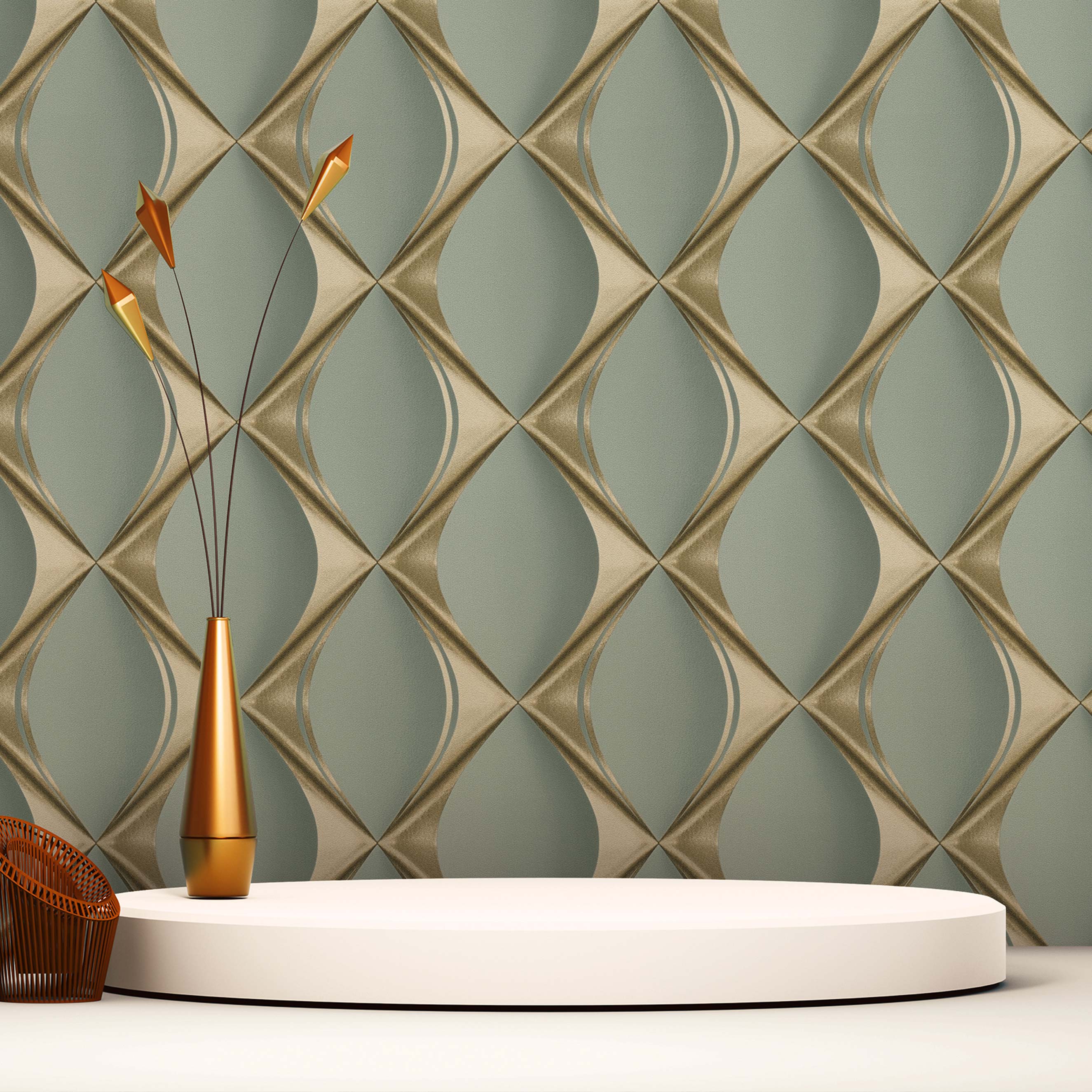 Tapete 3D Optik Tommaso M1-No.1807 Vliestapete Eukalyptus Grün Gold Modern
