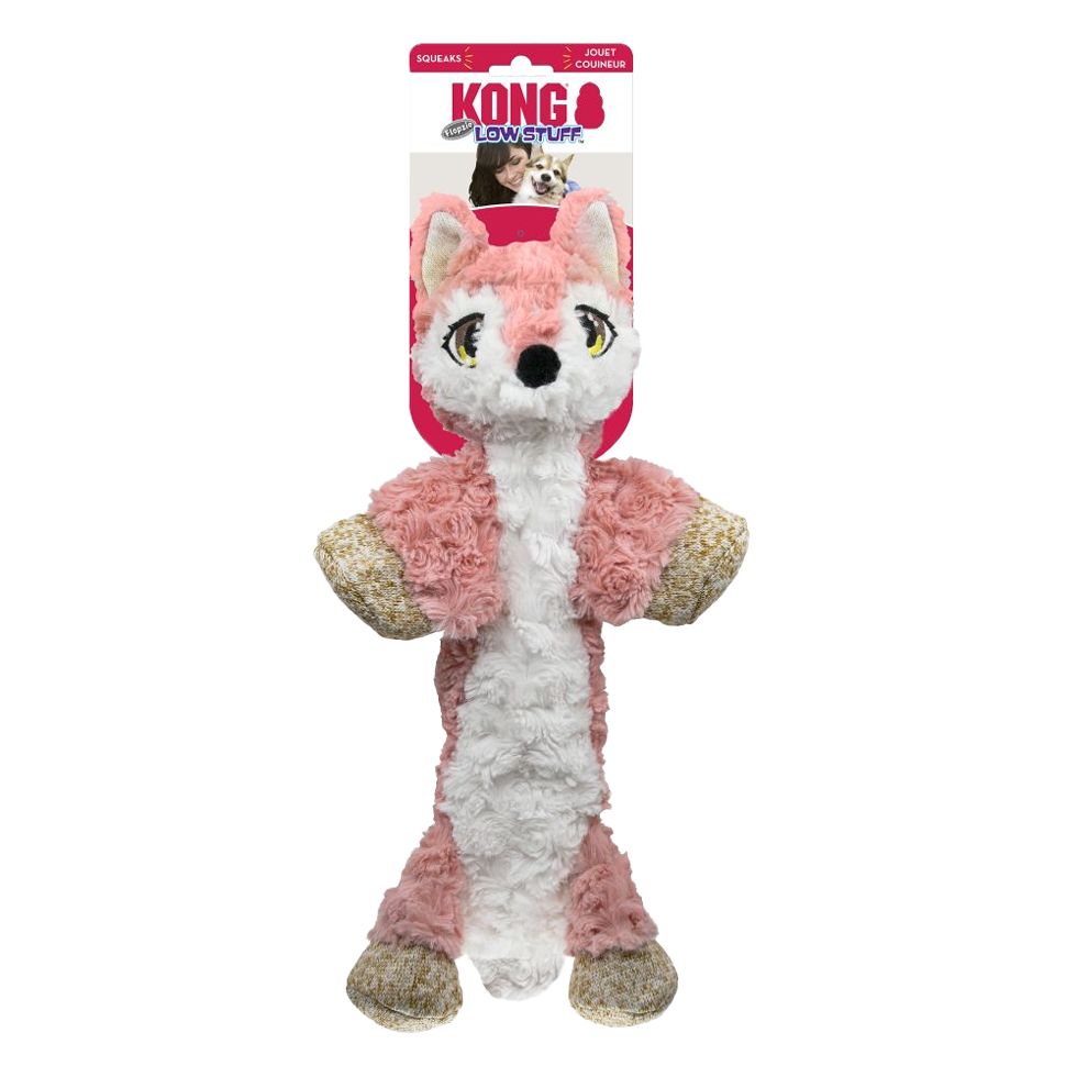 KONG | Hundespielzeug | Low Stuff Flopzie Fox | Zerrspielzeug | Stofftier | wenig Füllung