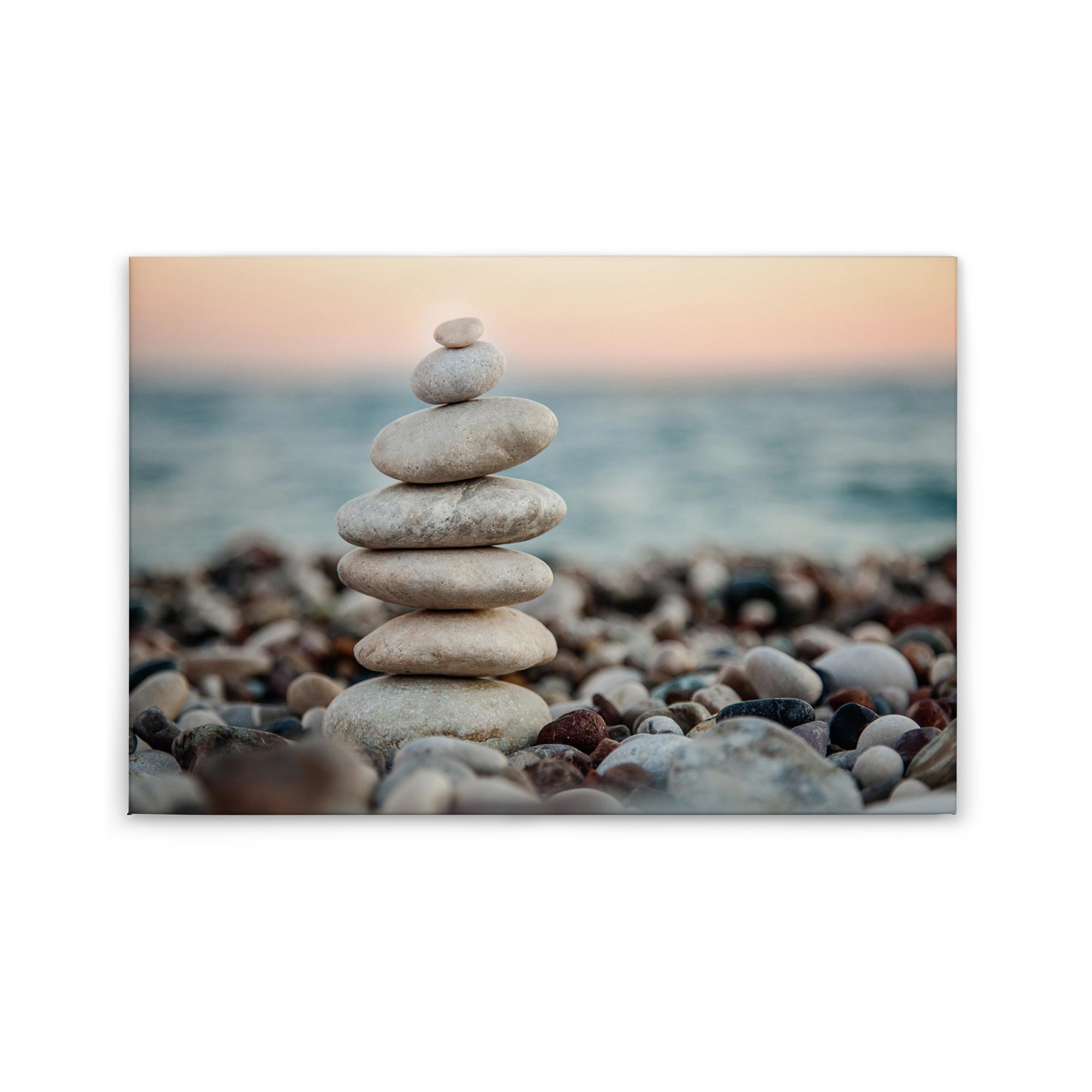 Tadessi Leinwandbild Strand und Meer Steine - 60 x 90 cm - M1-No.50069 - Keilrahmen in Grau Blau