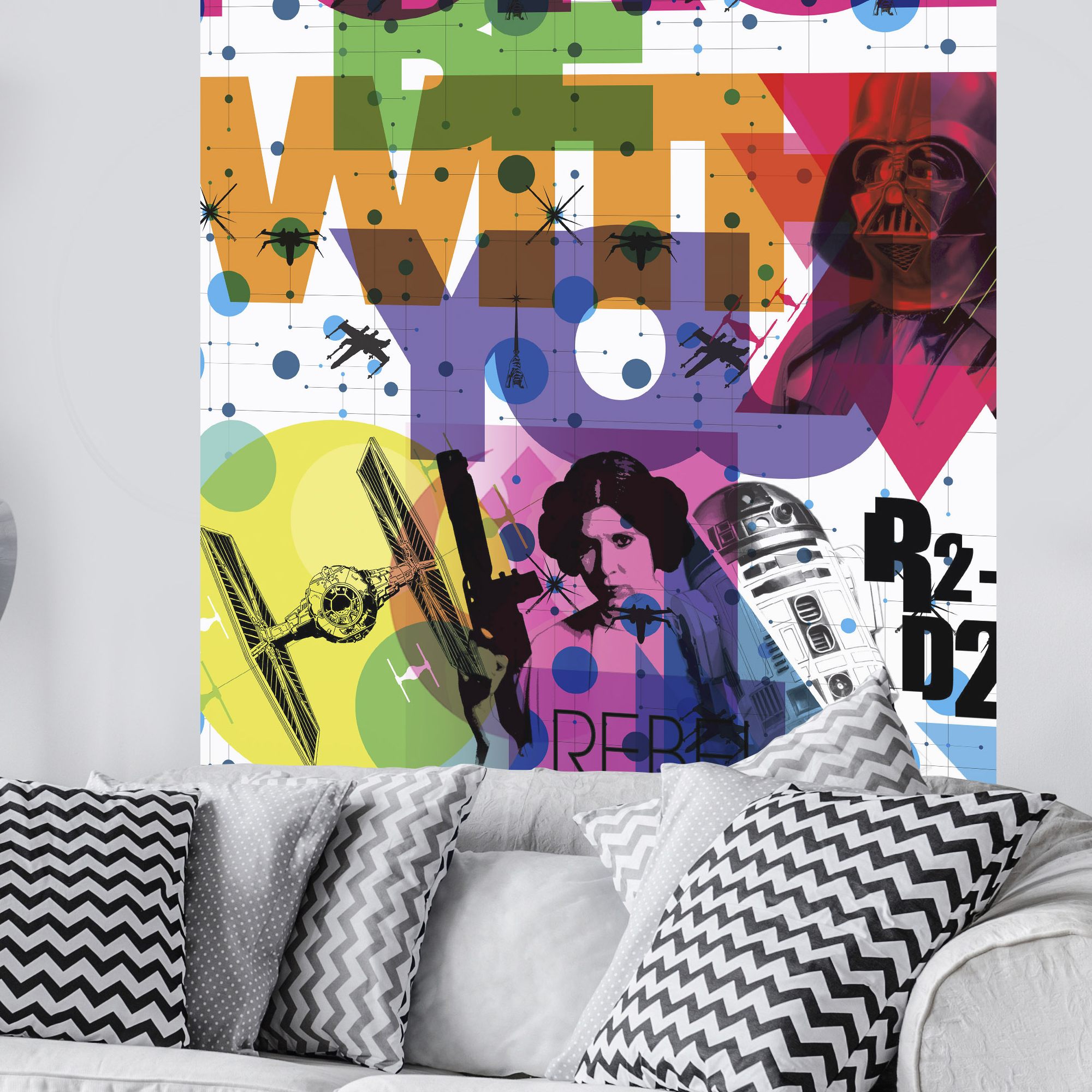 Papel pintado fotográfico Komar Star Wars Pop Neon Geometrics Leia 200 x 120 cm Tejido no tejido Leia Saga Espacial