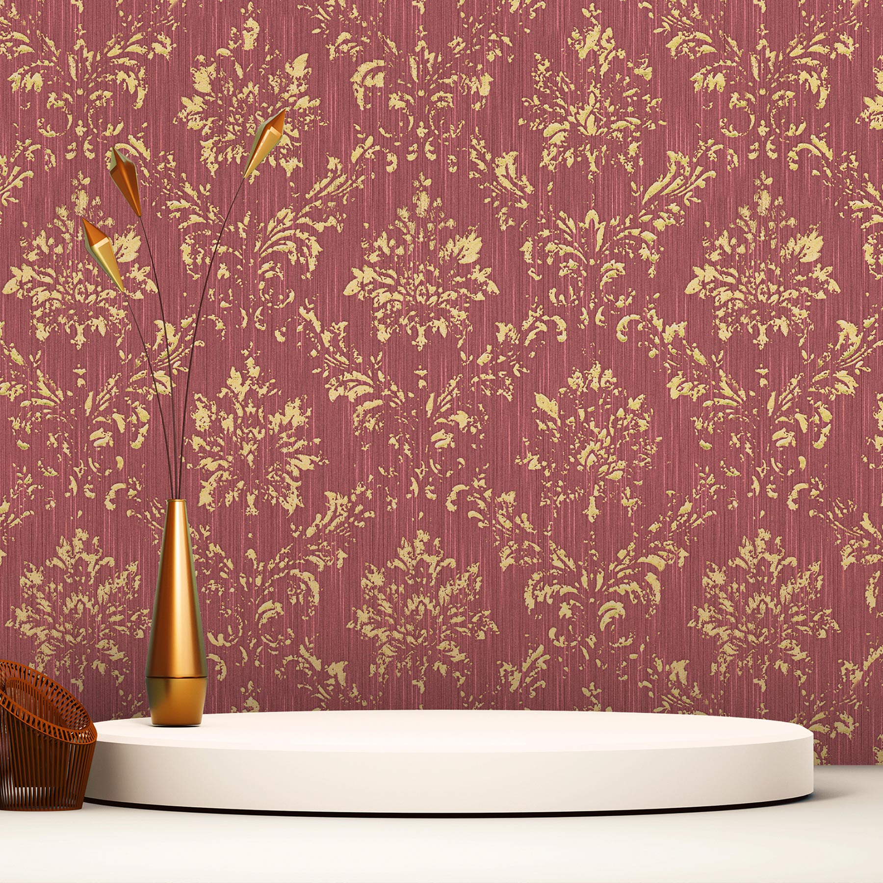 Tapete Barock Gioele M1-No.2193 Vliestapete Rot Gold Ornament Klassik Barocktapete