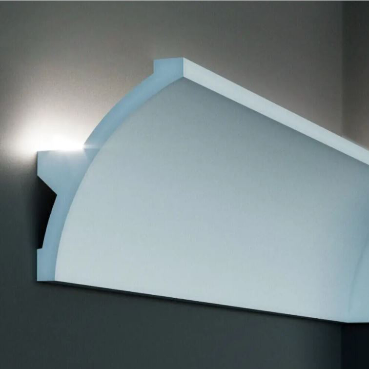 Elite Decor | Lichtleiste KF708| Polystyrol | 106 x 140 x 2000 mm | Weiß | Styropor Zierleiste