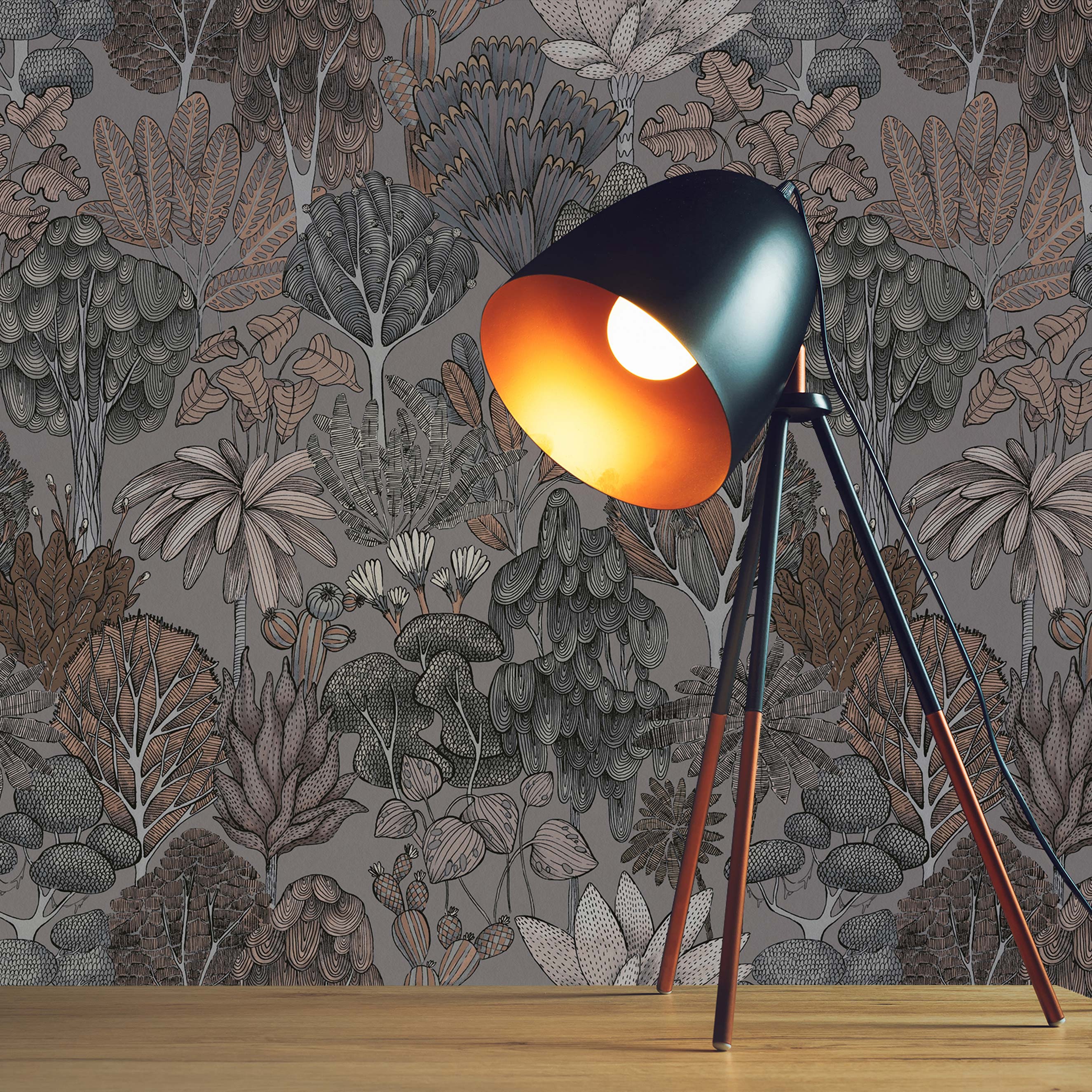 Tapete Wald und Blätter Camilla M1-No.568 Vliestapete Grau Beige Dschungeltapete