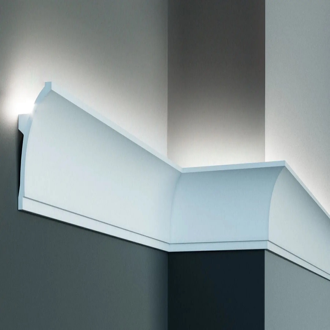 Elite Decor Moulure lumineuse KF704 | Polyuréthane 100 x 50 x 2000 mm Blanc Cimaise décorative LED