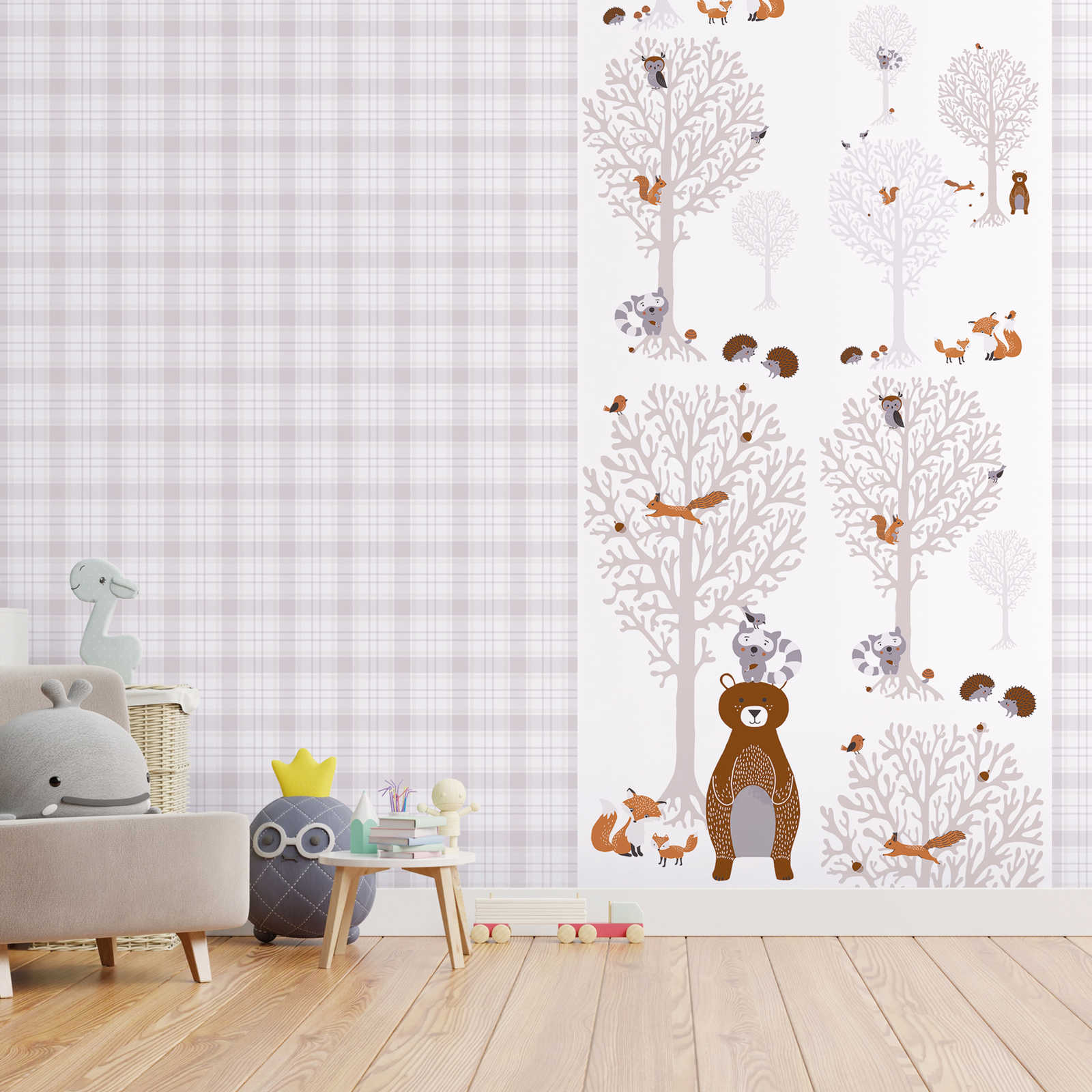 Tapete Kinderzimmer M1-No.746 Vliestapete Braun Grau Waldtapete Tiere Natur