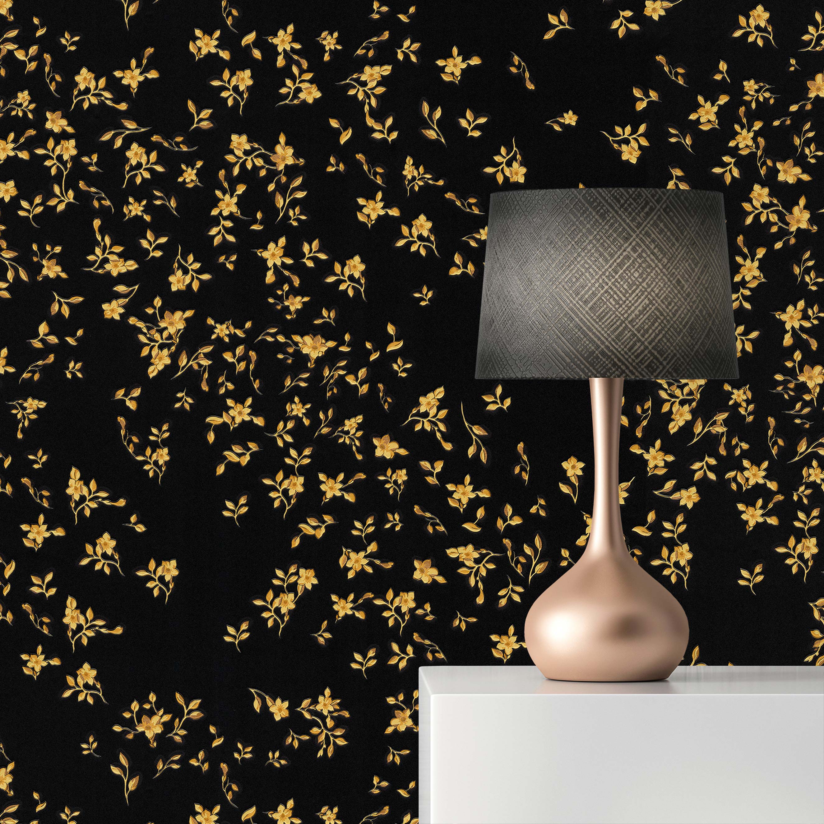 Tapete Wald und Blätter Aleix M1-No.883 | Vliestapete | Schwarz | Gold | Blumentapete