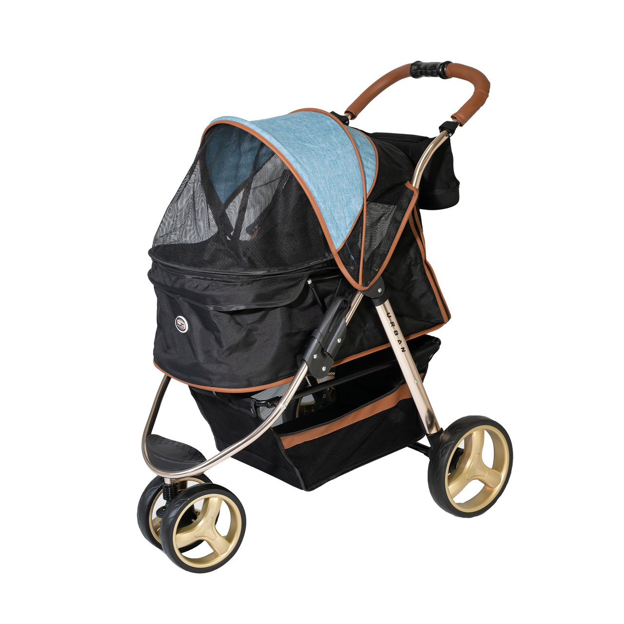 InnoPet | Hundebuggy Urban ECO | Zusammenklappbar | Schwarz/Blau | Ledergriff | Vorderrad gefedert