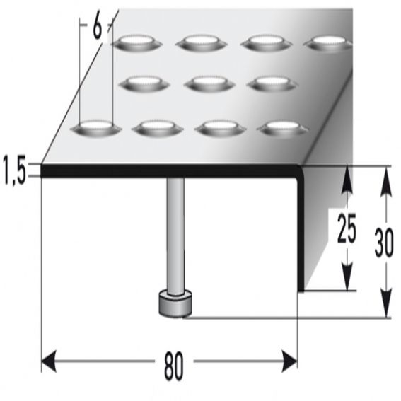 Auer Treppenkanten- & Winkelprofile Andria Rutschhemmend R12 DIN 51130 25 x 80 mm Edelstahl