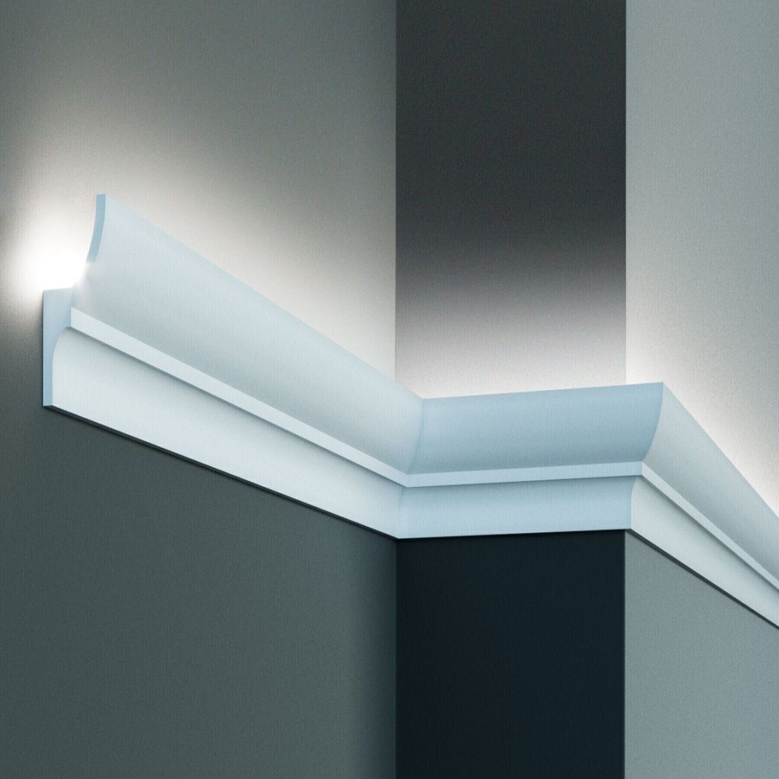 Elite Decor Lichtleiste KF701| Polyurethan 70 x 40 x 2000 mm Weiß Styropor Zierleiste