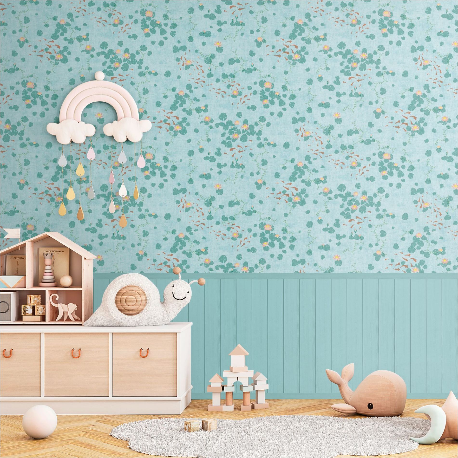 Fotomural para habitación infantil 770731. Motivos de colores turquesa. Lilly & Luis Water Lilies A.S. Création