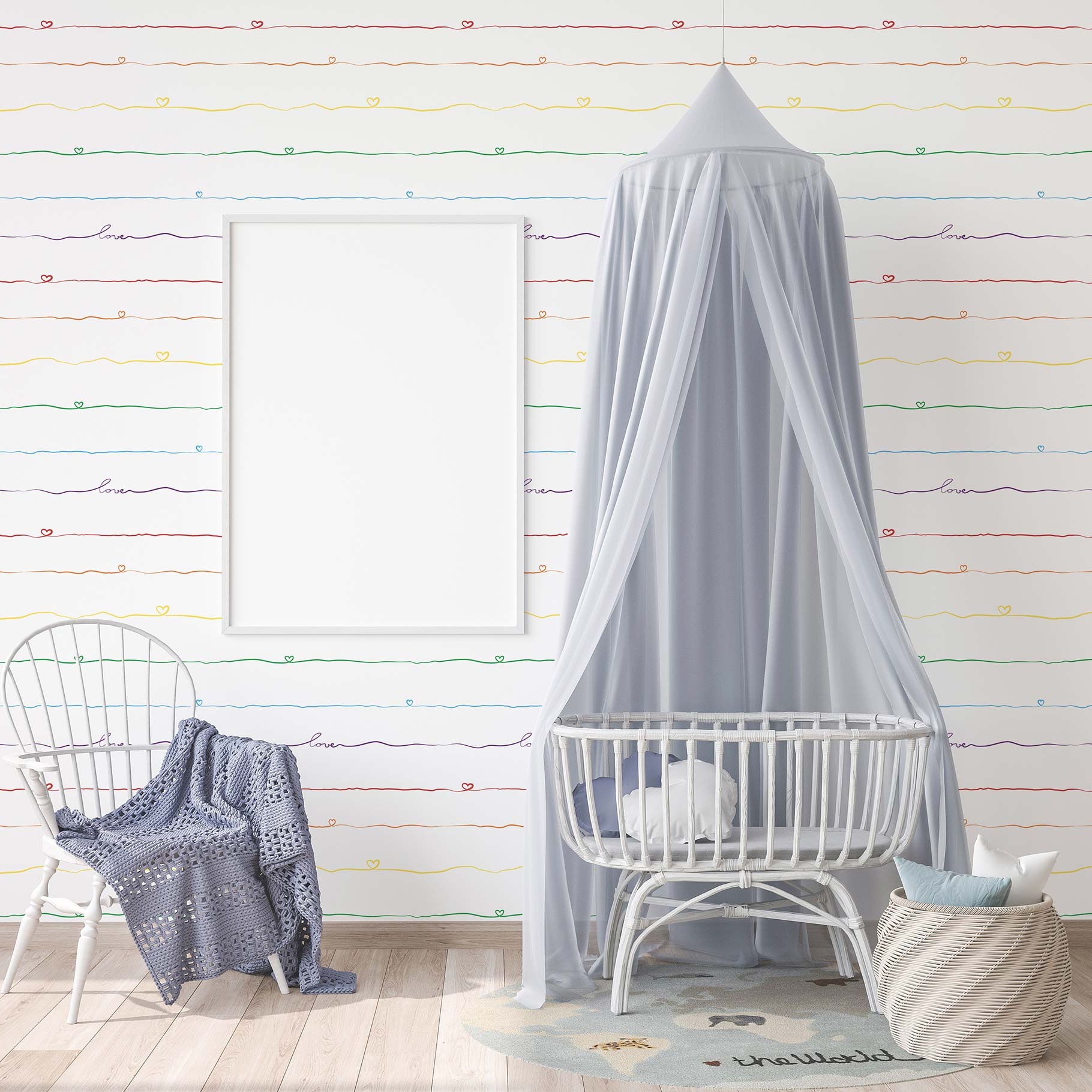 Tapete Kinderzimmer M1-No.756 Vliestapete Bunt Weiß Streifentapete