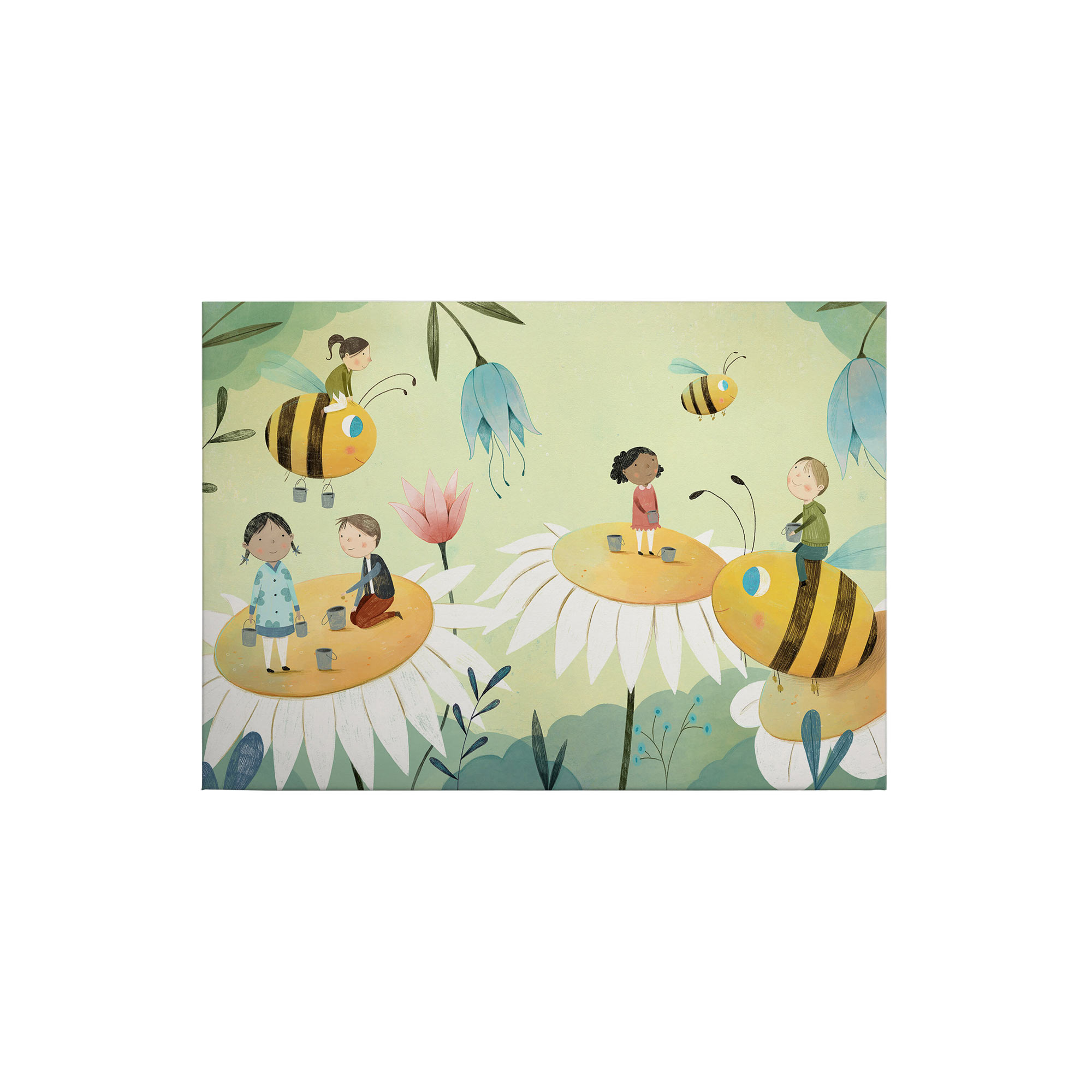 Tadessi Leinwandbild Kinderzimmer Bienen - 50 x 70 cm - M1-No.50341 - Keilrahmen in Gelb Schwarz