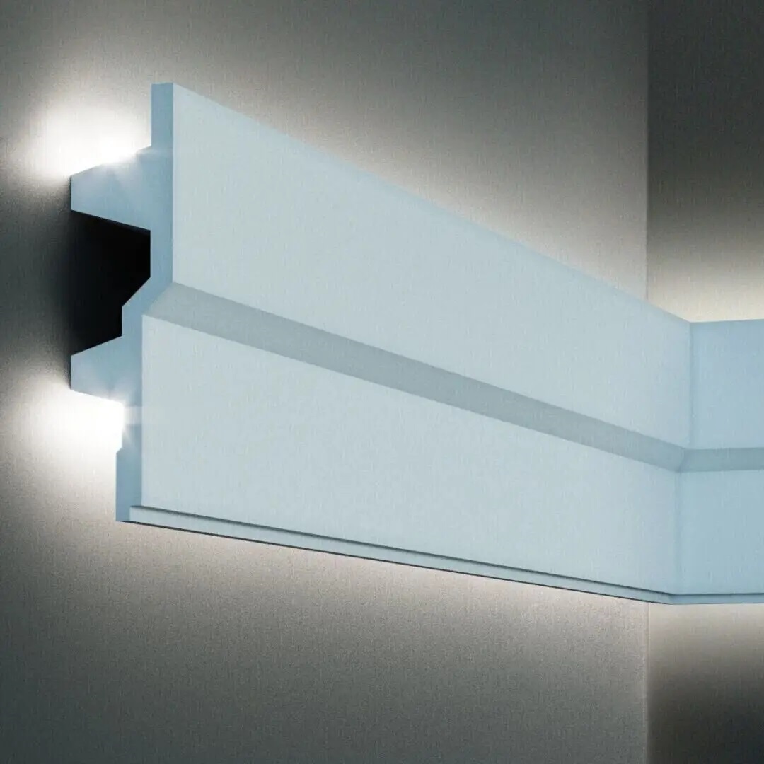 Elite Decor | Lichtleiste KF709 | Polystyrol | 40 x 150 x 2000 mm | Weiß | Styropor Zierleiste