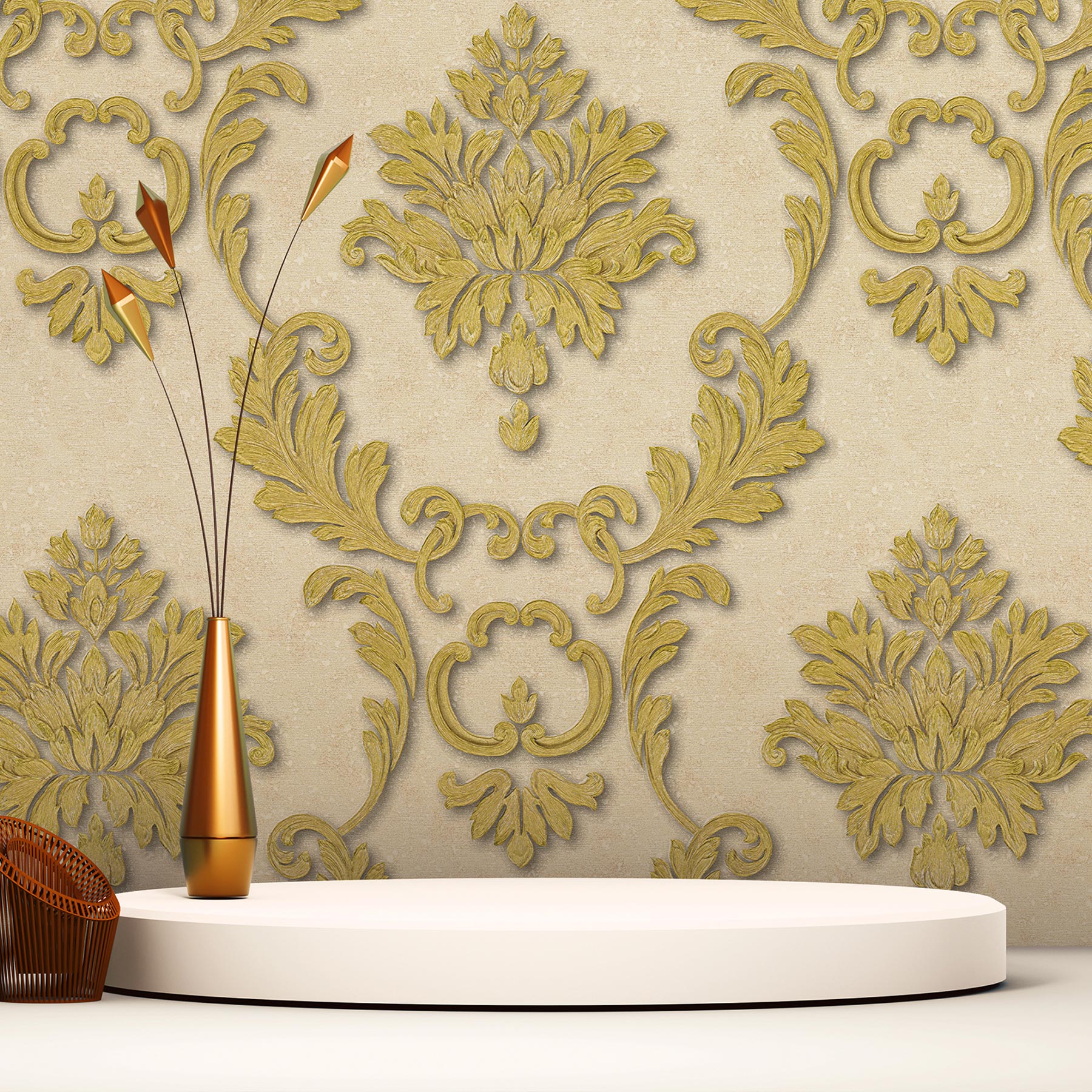 Tapete Barock Jacopo M1-No.2291 | Vliestapete | Creme | Gold | Ornament | Klassik | Barocktapete