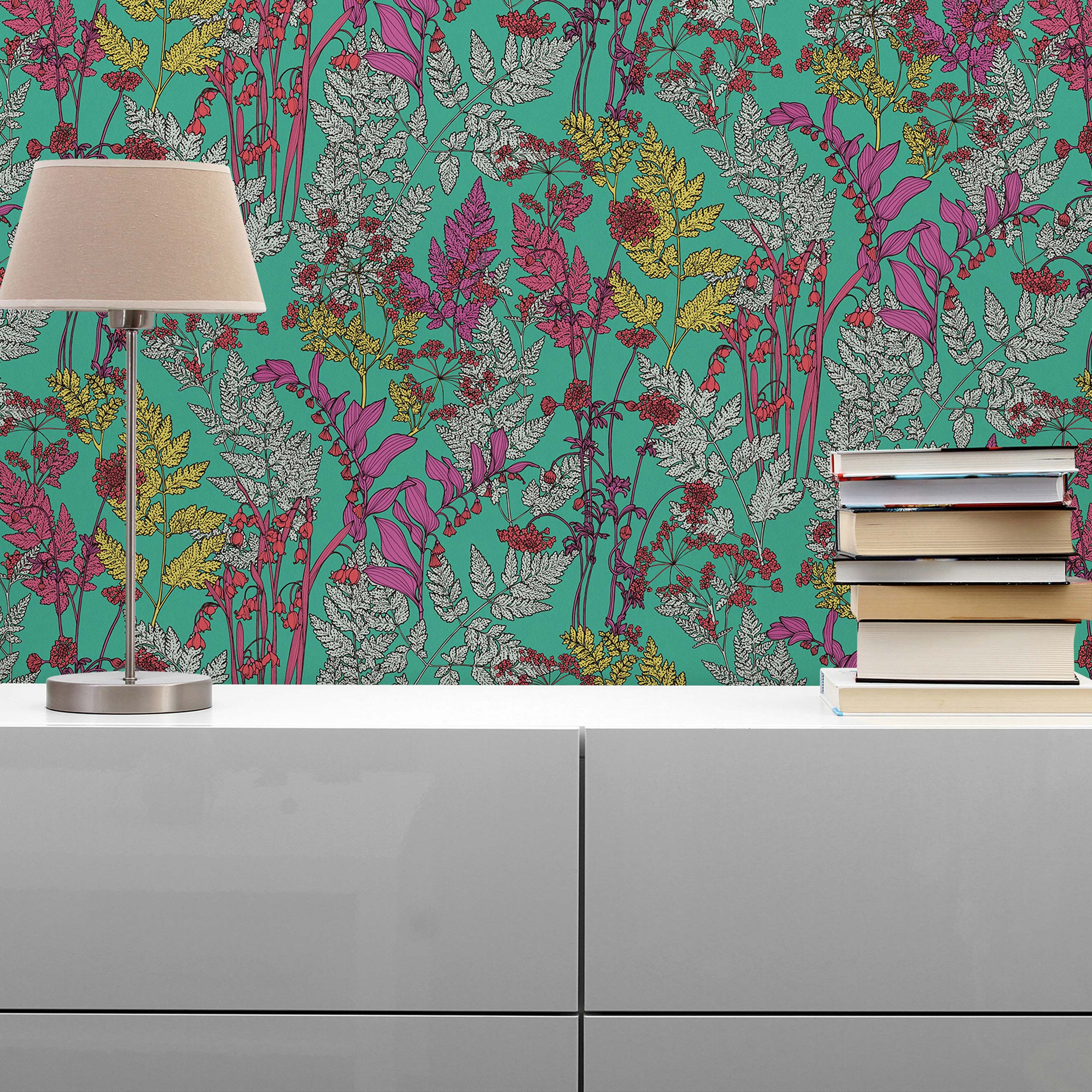 Tapete Blumen Valentin M1-No.1435 Vliestapete Grün Lila Floral Natur