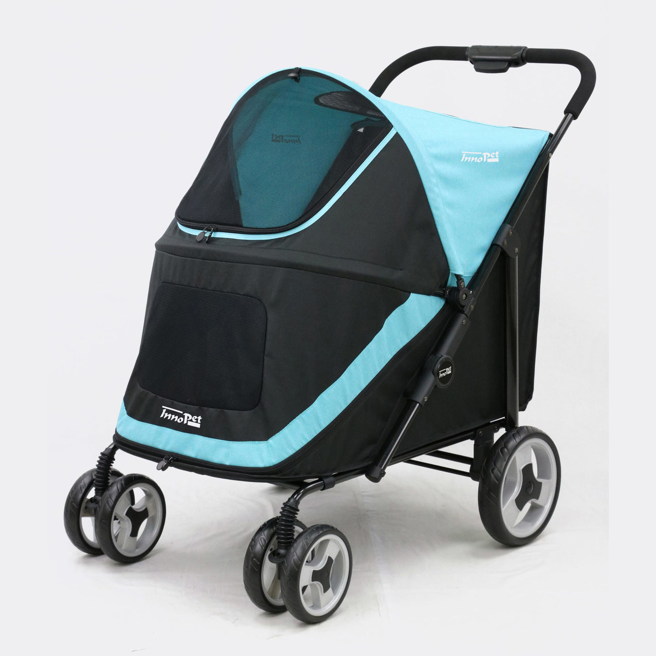 InnoPet | Hundebuggy Mamut | inkl. Regenhaube | Nylon | Schwarz/Blau | mit Tritt auf Hinterachse