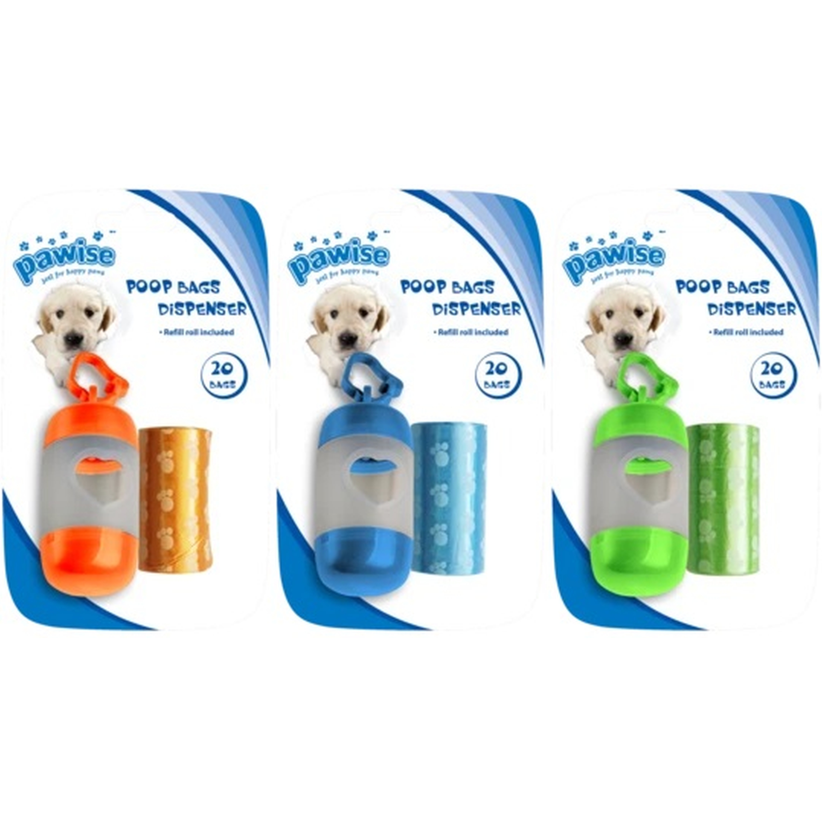 Hundezubehör | Kotbeutelspender | abbaubar | Kotbeutel | Blau | Orange | Grün | Oval