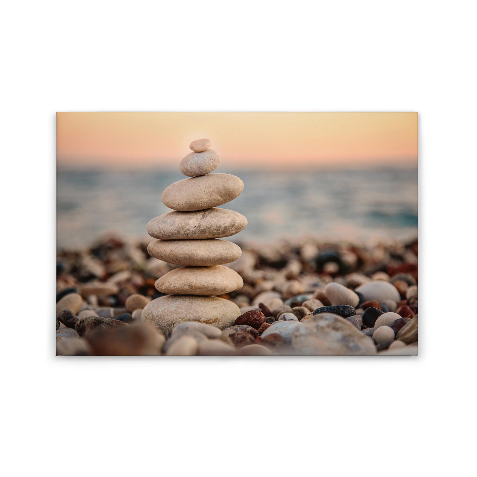 Tadessi Leinwandbild Strand und Steine - 60 x 90 cm - M1-No.50070 - Keilrahmen in Beige Braun