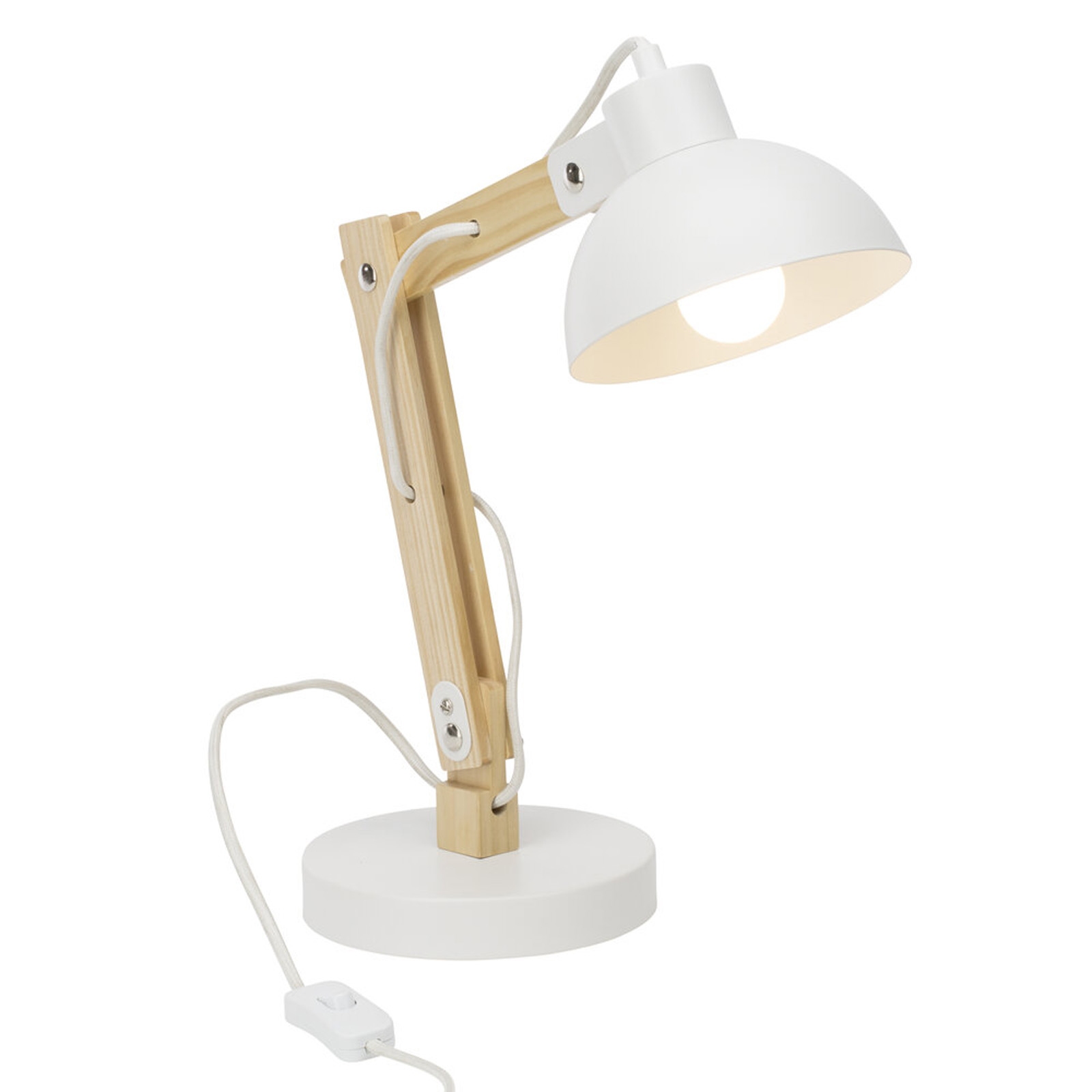Tischleuchte 41.5 x 32 x 16 cm Weiss Holz Tischlampe Kegel Modern Skandi Harmonisch